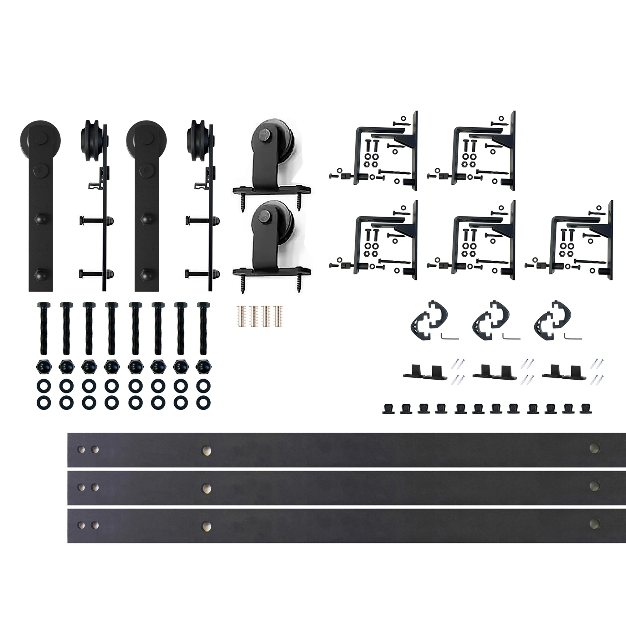 HOMACER ZTDZ7TGH084C 84-in Rustic black Black Indoor J-strap Triple bypass Barn door hardware kit