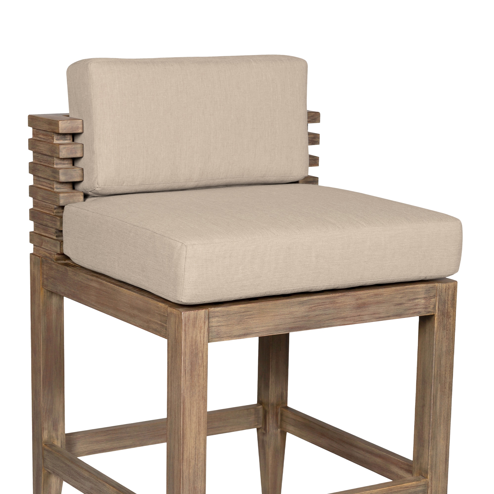 Taupe Cushion Light Brown Eucalyptus Wood Outdoor Bar Stool