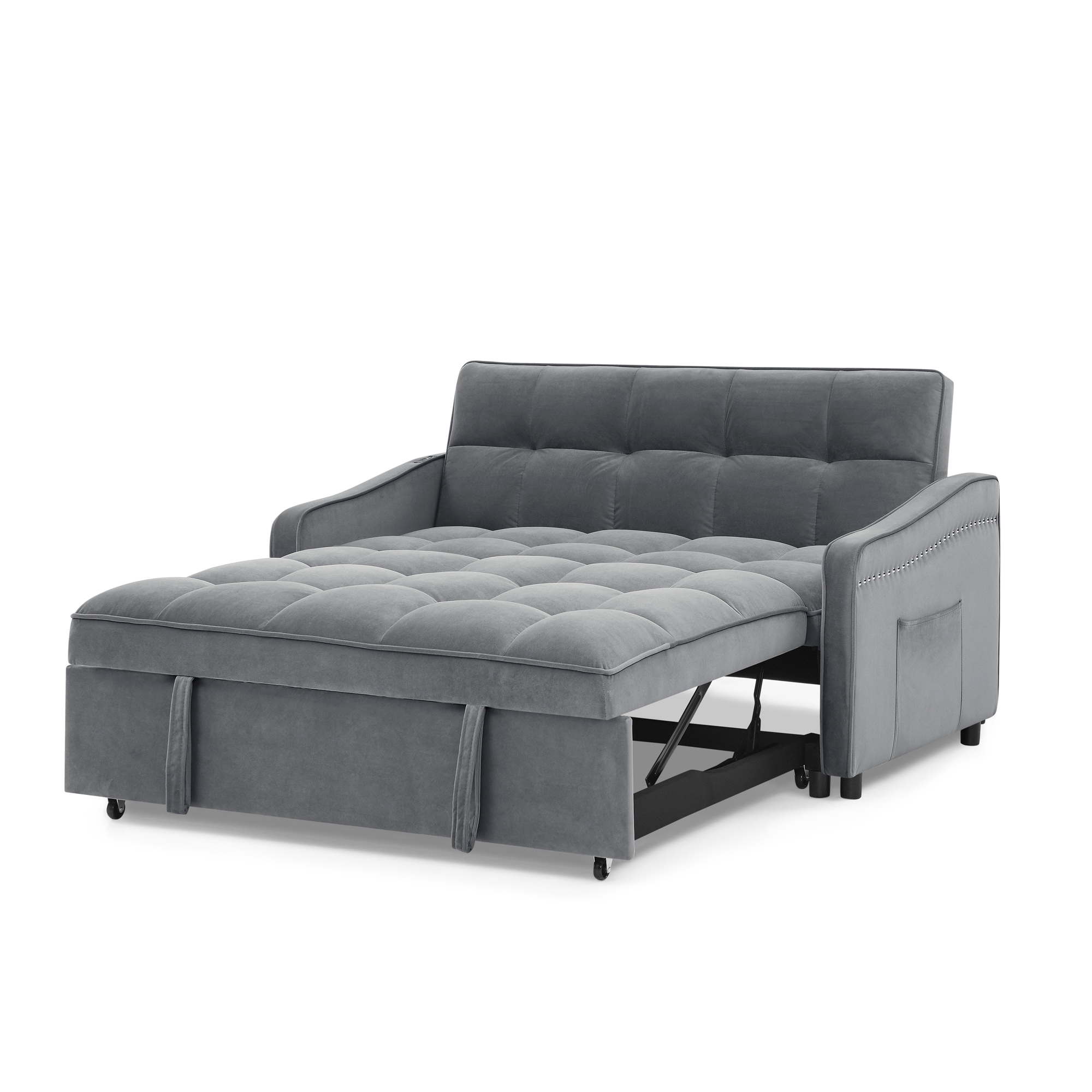 Bybafun YA0100258 53-Inches Casual Gray Velvet 2 -seater Reclining Sleeper