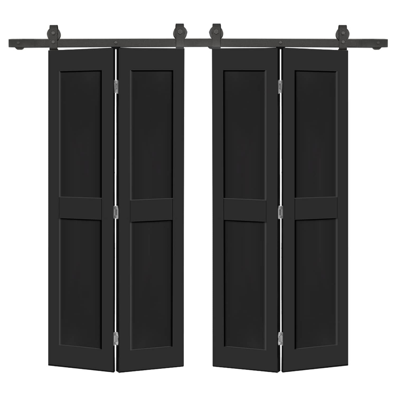 CALHOME 1905T+MSQ2-84X34D(2 68-in x 84-in Black Prefinished Equal MDF Hollow core Double bifold Barn Door (Hardware Included)