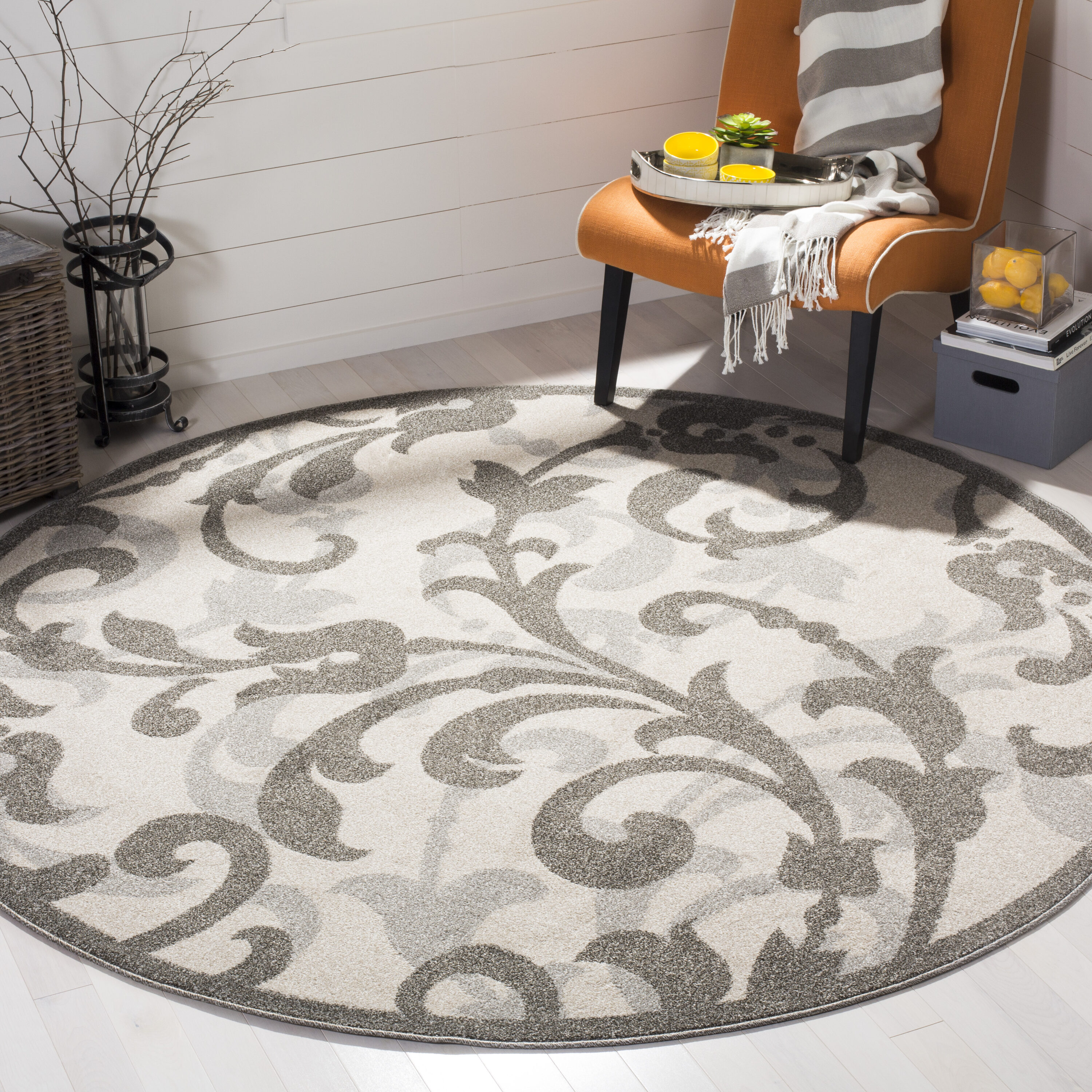 Safavieh AMT428K-7R Amherst Sophia 7 x 7 (ft) Loomed Synthetic Ivory/Gray Round Indoor/Outdoor Abstract Farmhouse/Cottage Area rug