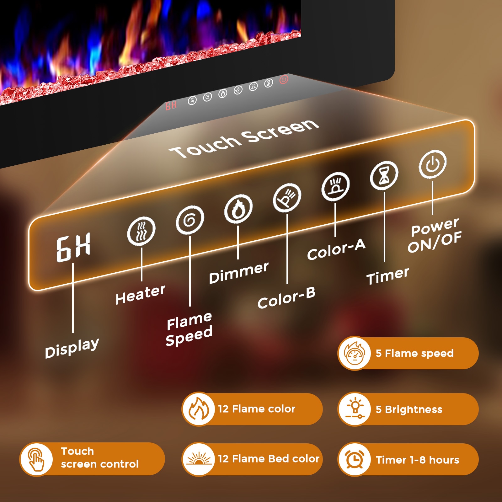 COWSAR 60-in W Black Infrared Quartz Electric Fireplace 860C3U Sansujyuku sansujyuku.com