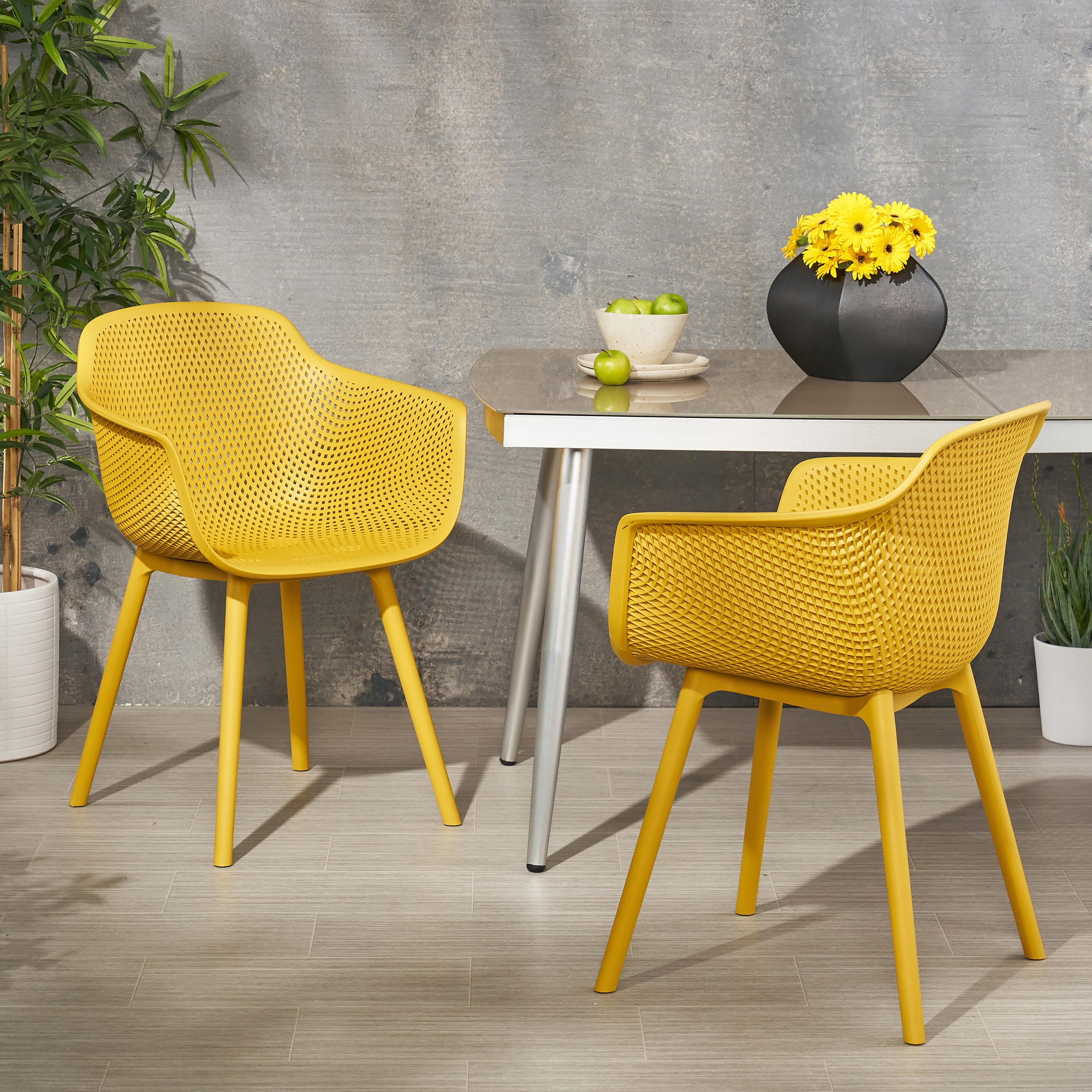 yellow plastic patio chairs
