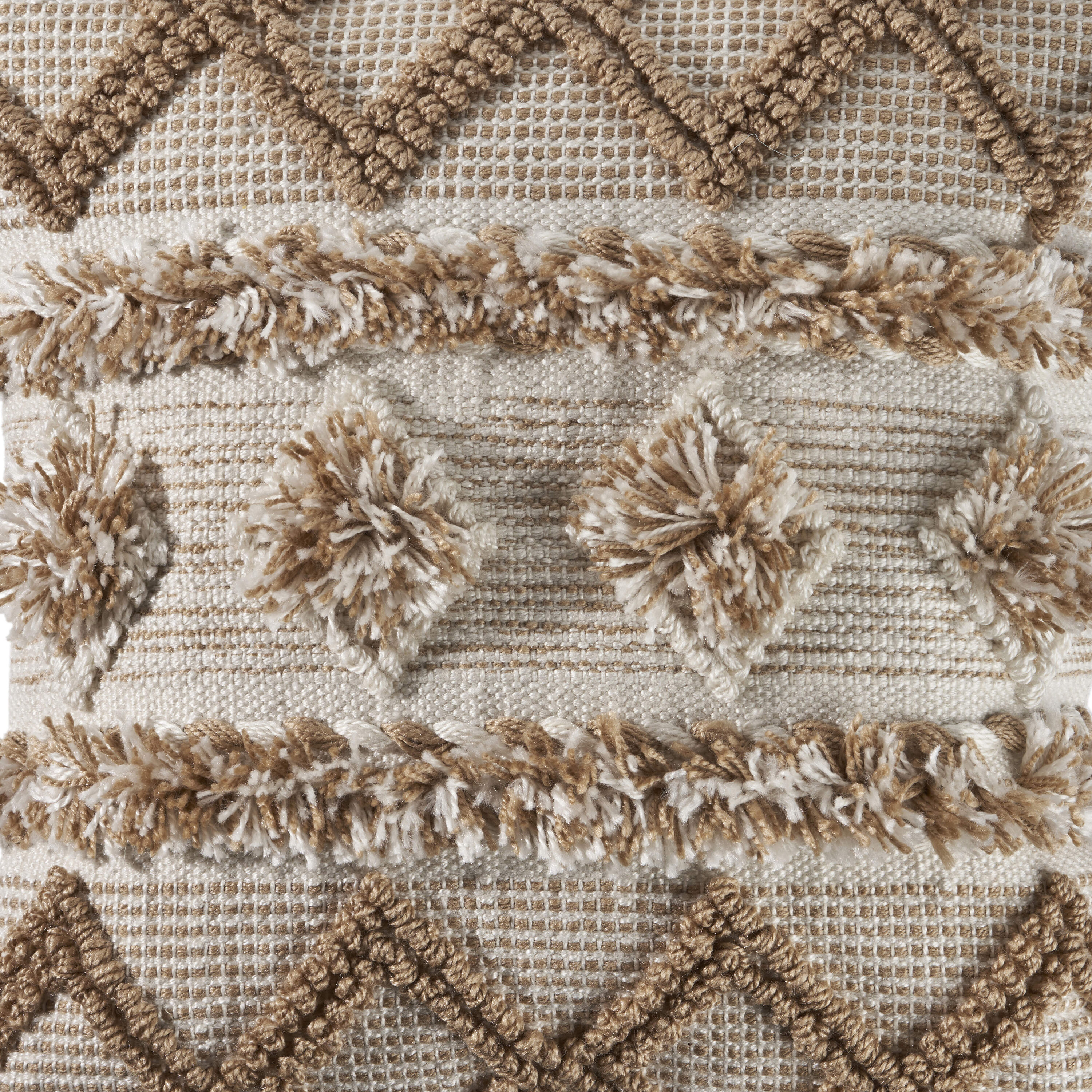 Neutral Beige and Cream Pom Pom Geometric Square Pillow
