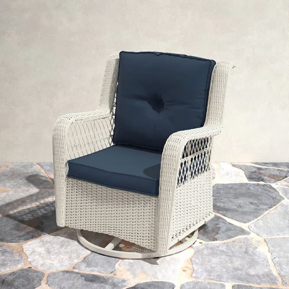 Rio Vista White and Navy Blue Resin Wicker Swivel Glider Chair