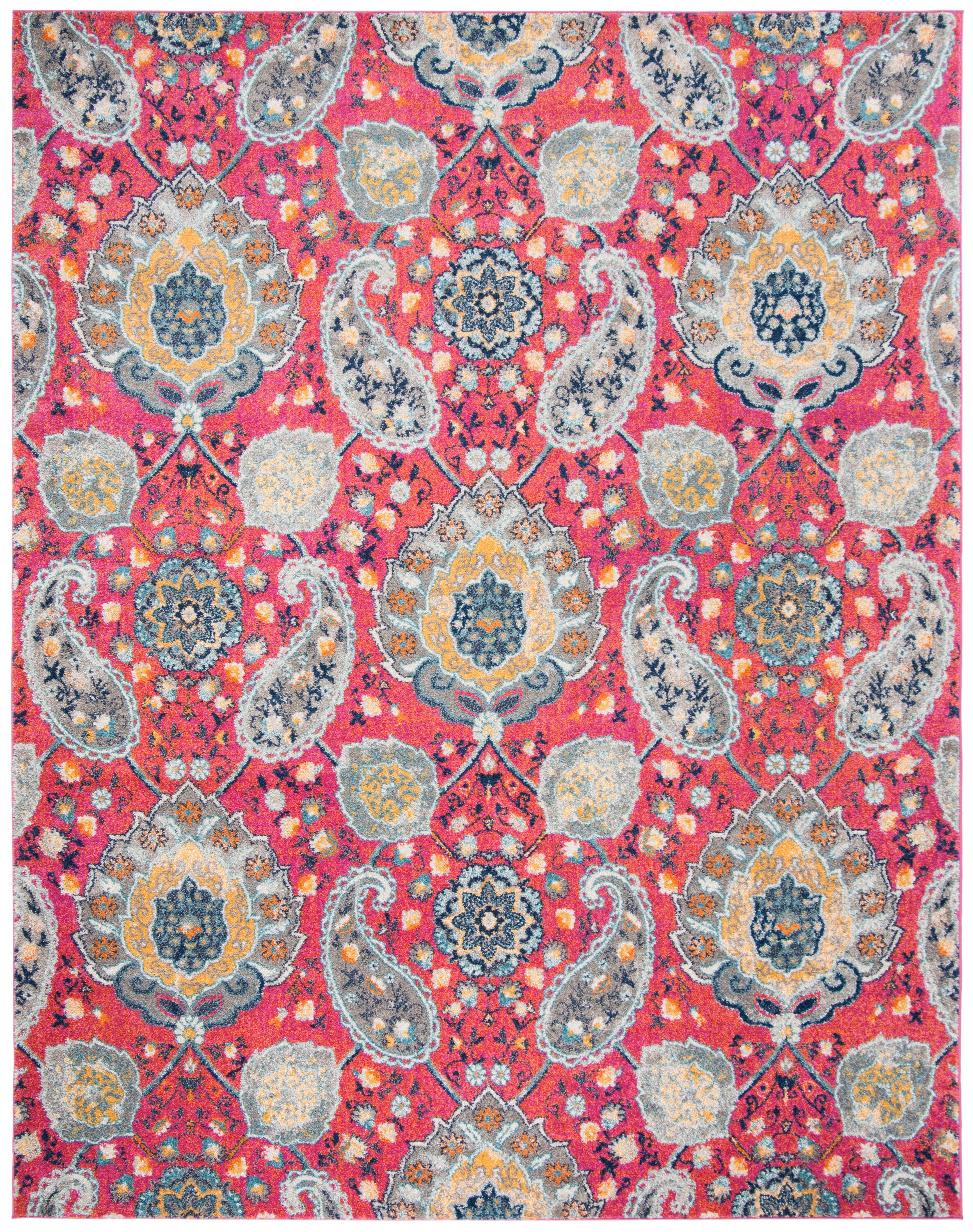 Safavieh MAD600A-8 Madison Abbey 8 x 10 (ft) Loomed Synthetic Fuchsia/Gold Rectangular Indoor Floral/Botanical Bohemian/Eclectic Area rug