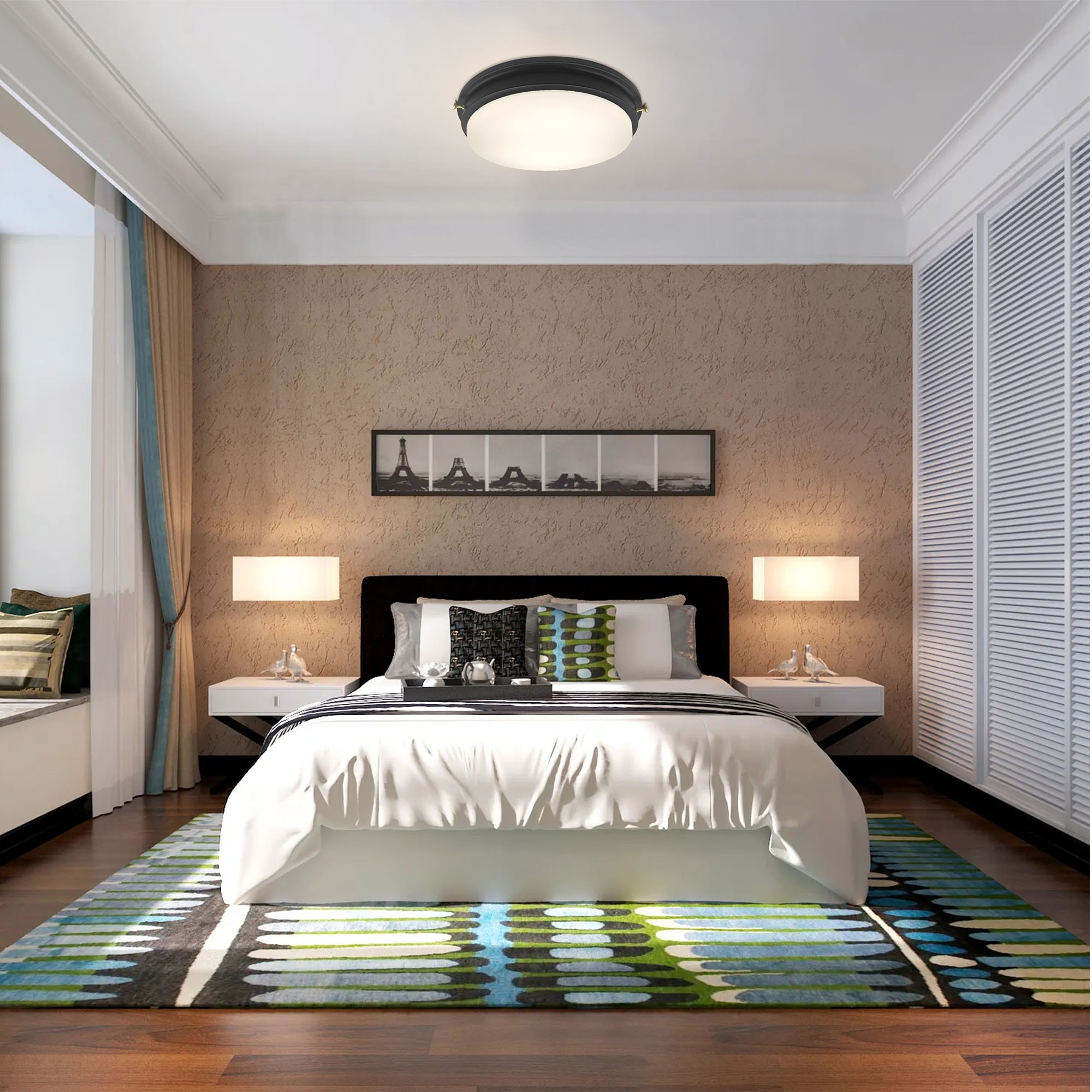 14'' Matte Black LED Flush Mount Ceiling Light with Frosted Glass Shade