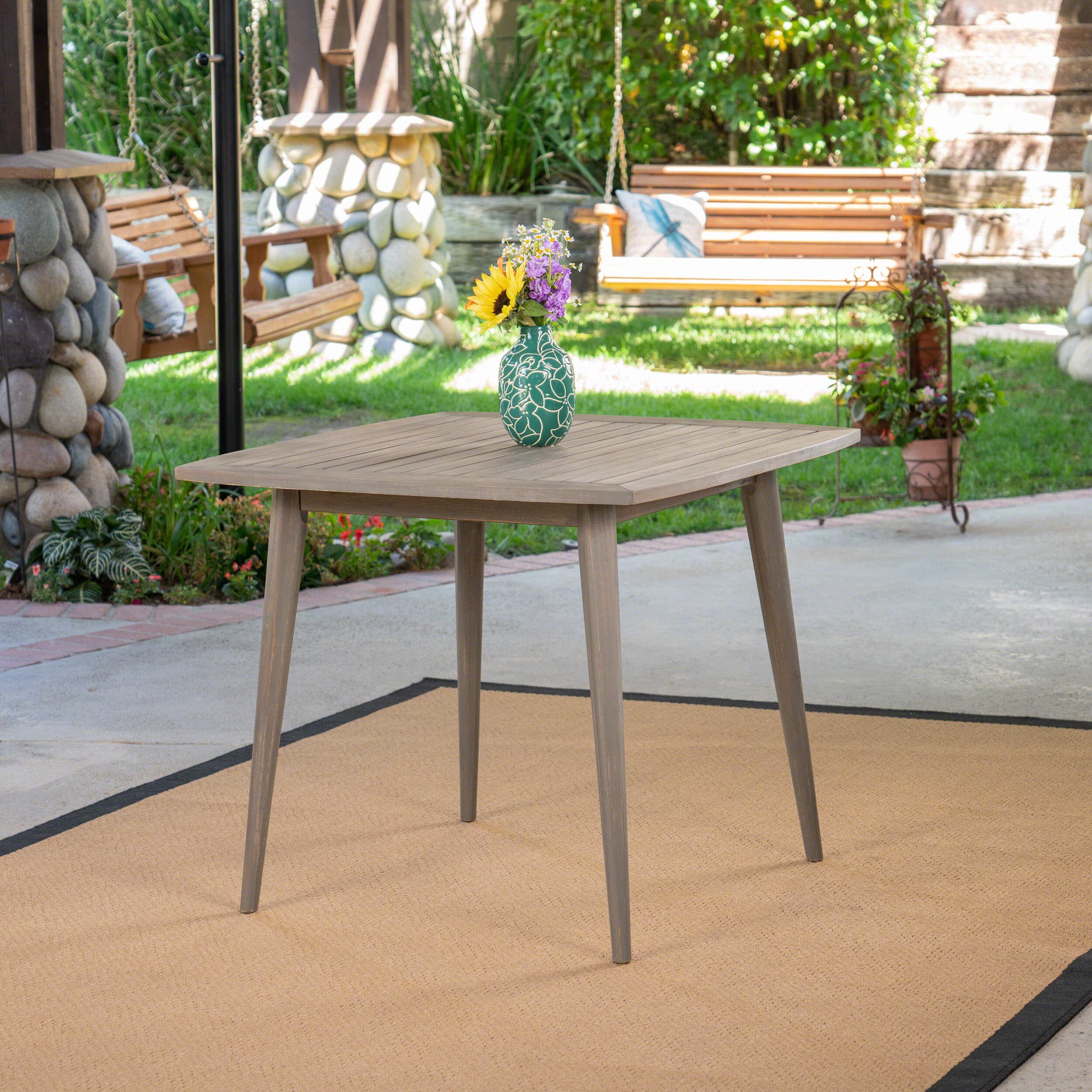 ModernLuxe Assembly Required Outdoor Square Acacia Wood Table with Straight Legs Gray