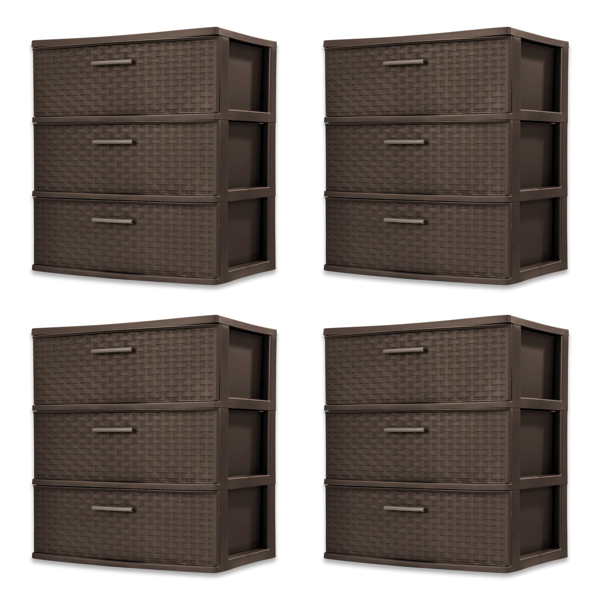 Sterilite  3 Drawer Wide Storage Tower Weave Home Organizer Espresso 4 Pack