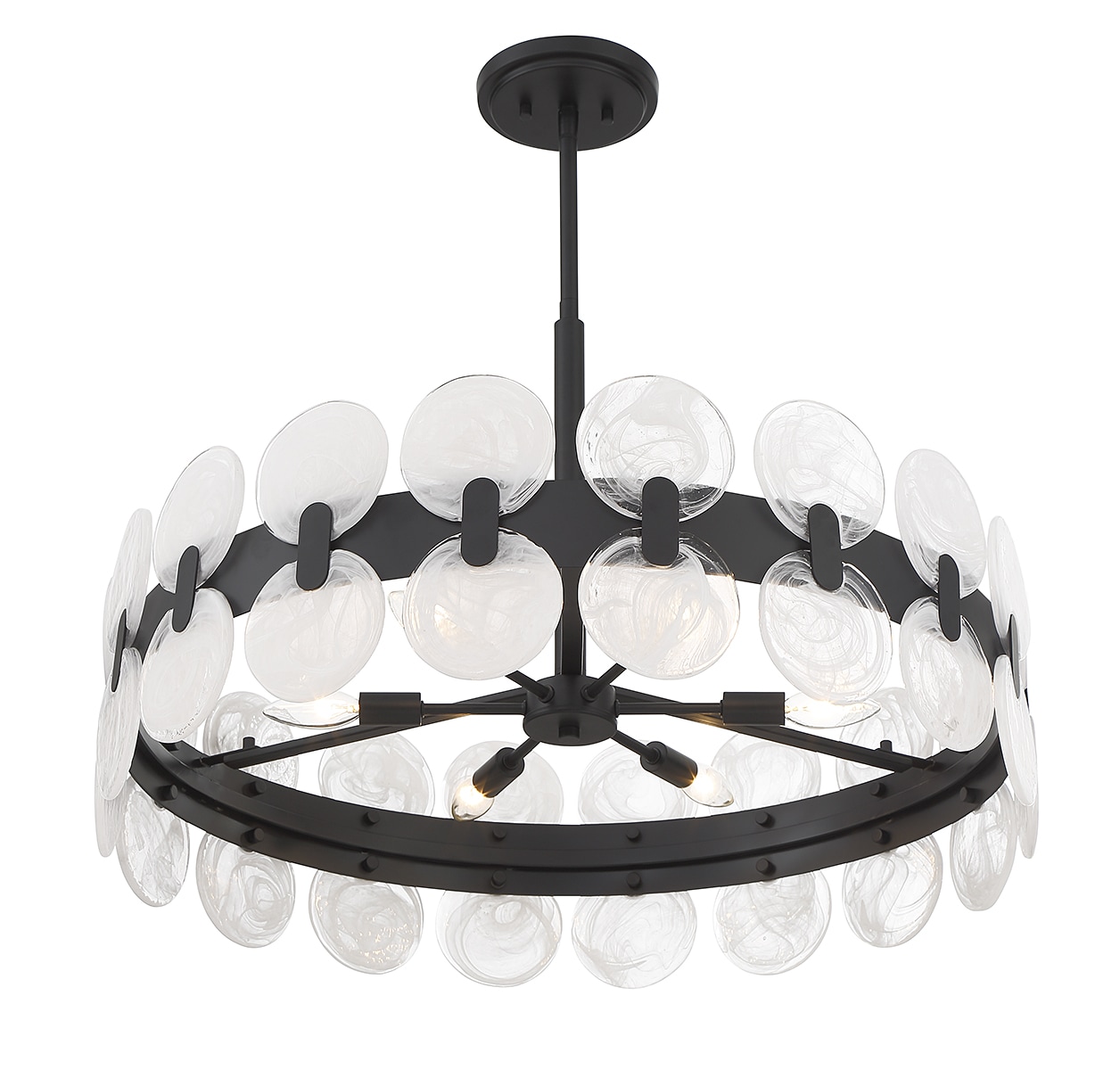 Matte Black 6-Light Drum Chandelier with Strie Piastra Glass