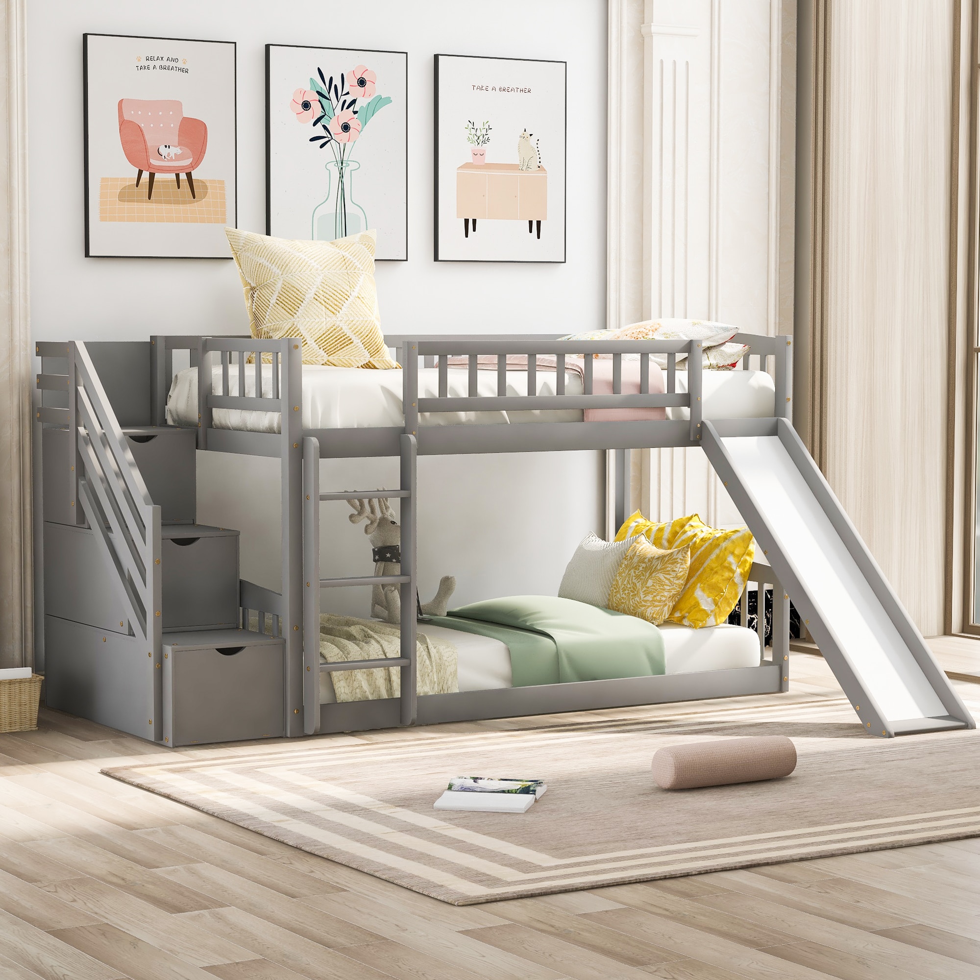 Qualler BLE000155E Gray Twin over twin Bunk Bed