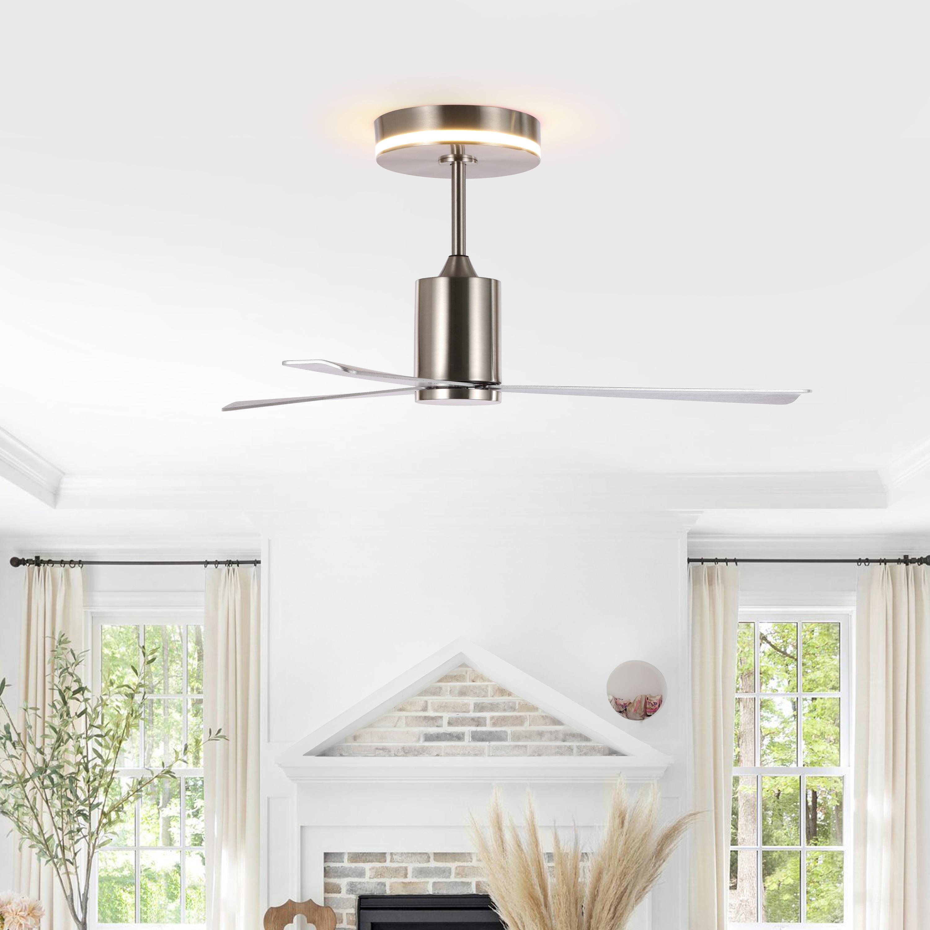 JONATHAN  Y JYL9722B Levi Minimalist Iron 52-in Integrated LED Nickel with Nickel Blades - Remote Included ( 3 -Blade )
