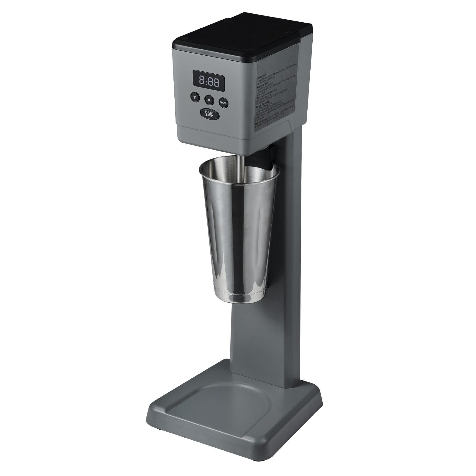 Mecale YAS-U9R4RJ SUS304 Stainless Steel 375W Commercial Milkshake Maker Single Head 3-Speed with LED Display and Intelligent Microswitch Silver