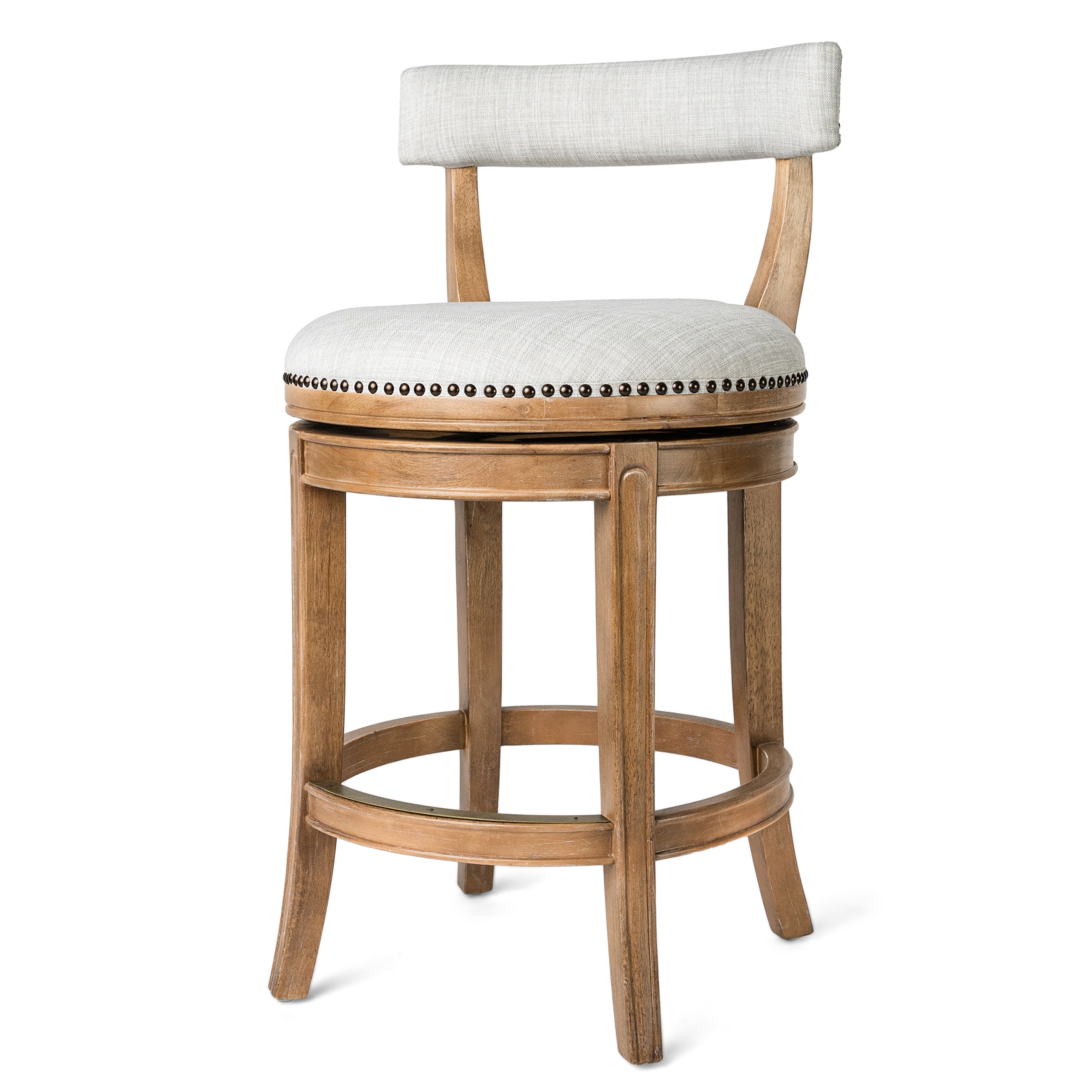 Maven Lane  Alexander Kitchen Counter Stool in Weathered Oak Finish w/ Sand Color Fabric Upholstery