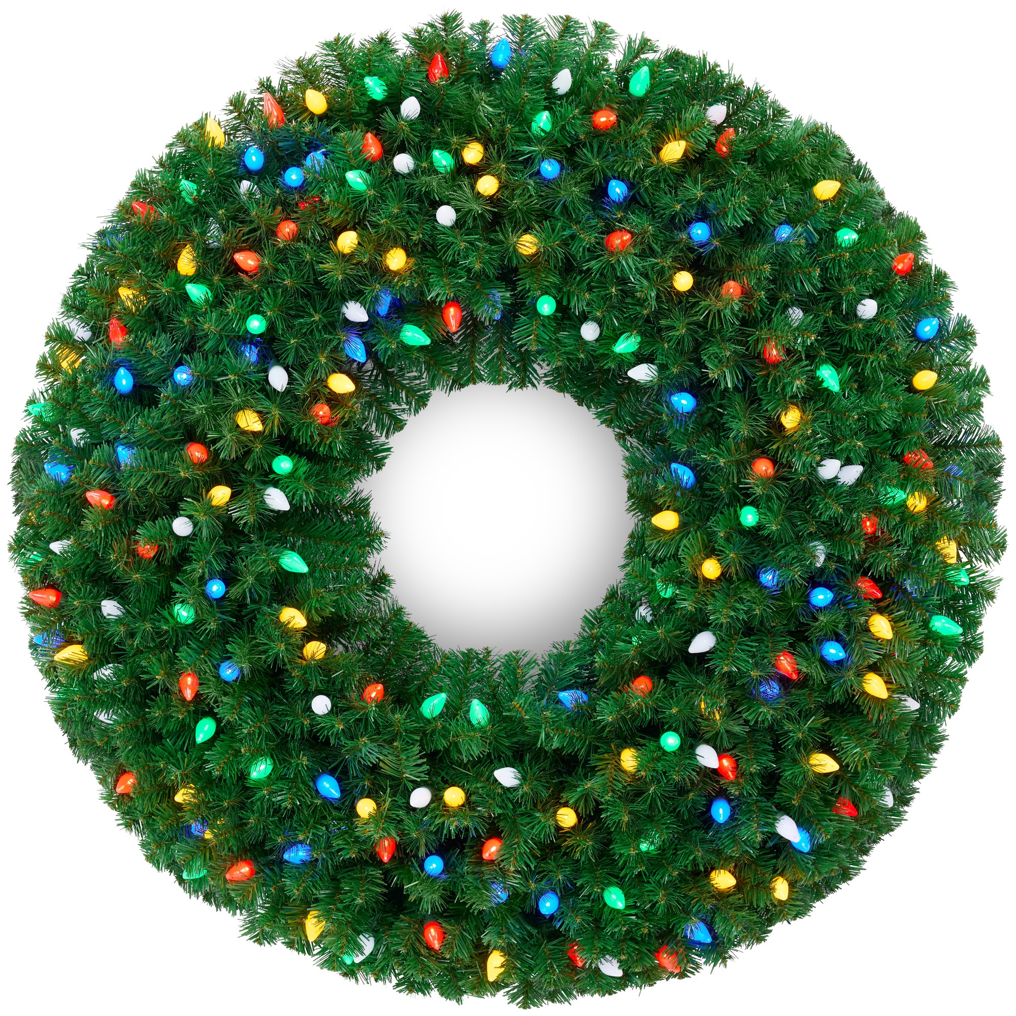 Best Choice Products  60in Large Artificial Pre-Lit Christmas Wreath w/ Twinkling C7 Bulbs Nostalgic Spruce w/ 300 LEDs