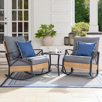 Style Selections CR-23S027B Kenwood 3 -Piece Wicker Patio Conversation Set with Gray Cushions