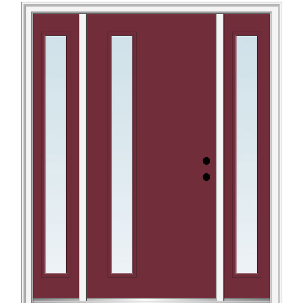 MMI DOOR ZZ345979L 64-in x 80-in x 4-9/16-in Fiberglass Pulse lite Left-hand inswing Burgundy Painted Prehung Front Door with Sidelights with Brickmould Insulating core