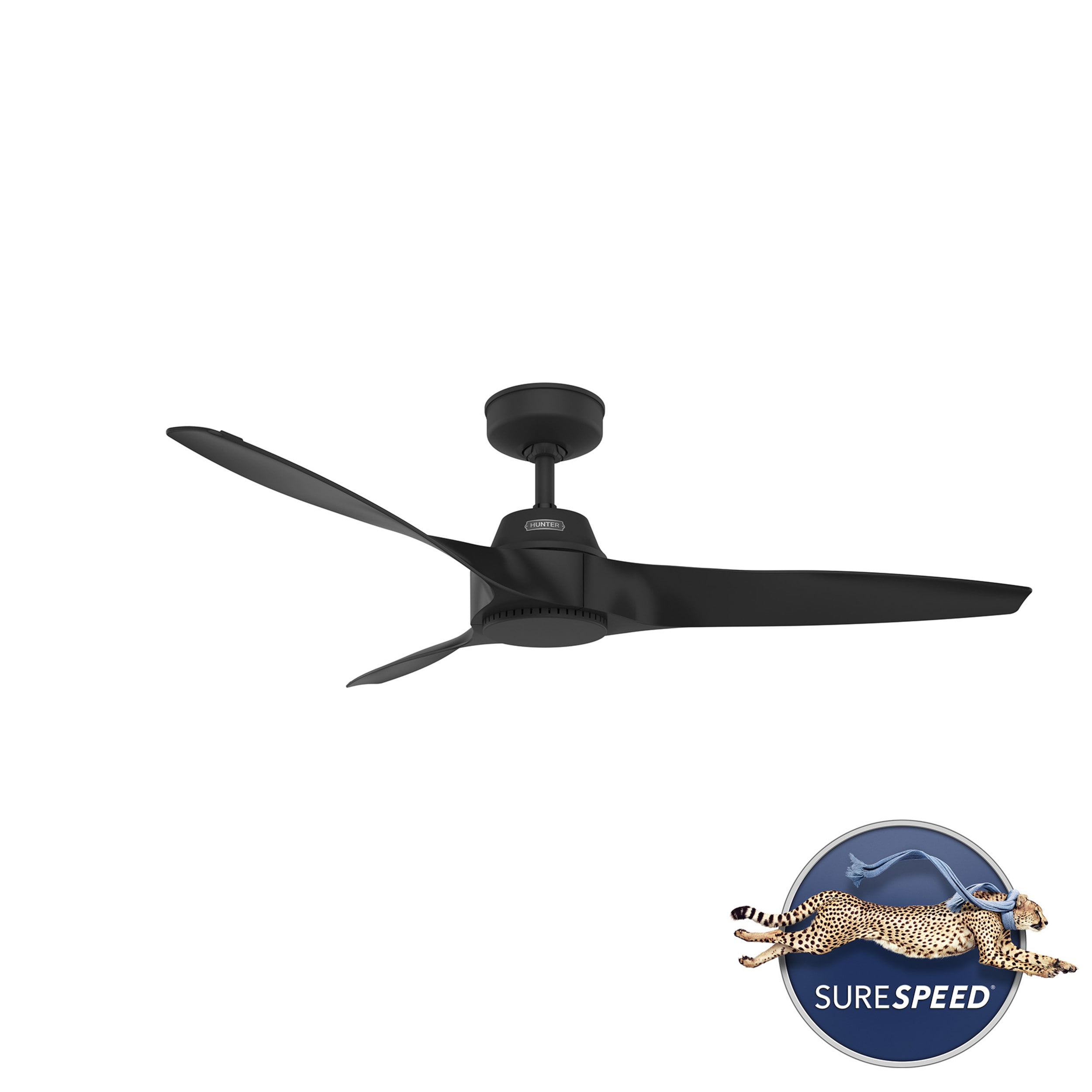 Hunter 52616 Mosley SureSpeed 52-in Outdoor Matte Black with Matte Black Blades Propeller Ceiling Fan Without Light ( 3 -Blade )
