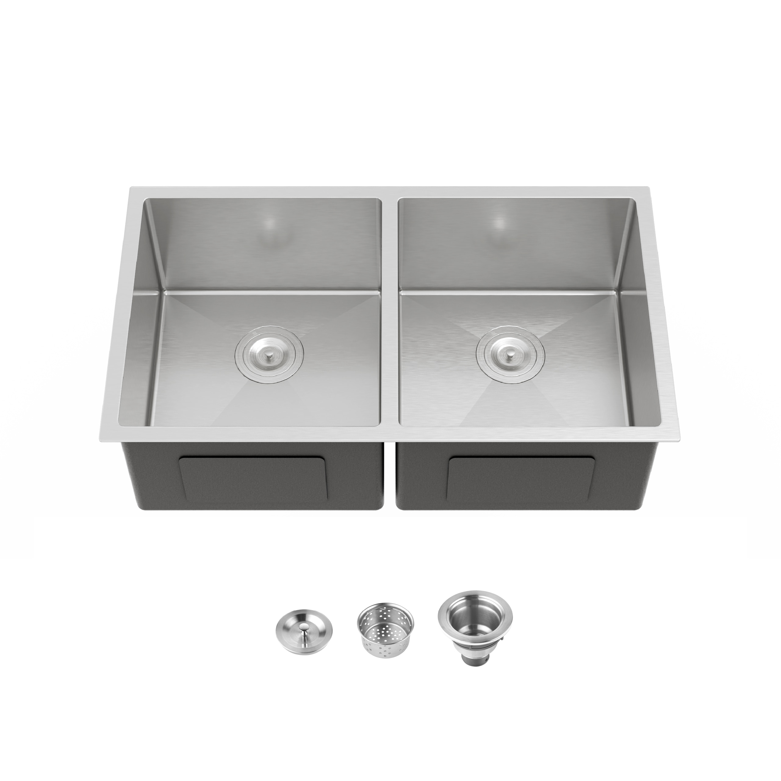 Rainlex 33x19 Undermount Double Bowl Stainless Steel Kitchen Sink 16 Gauge Brushed Nickel Handmade Sink with Drain And Hooks