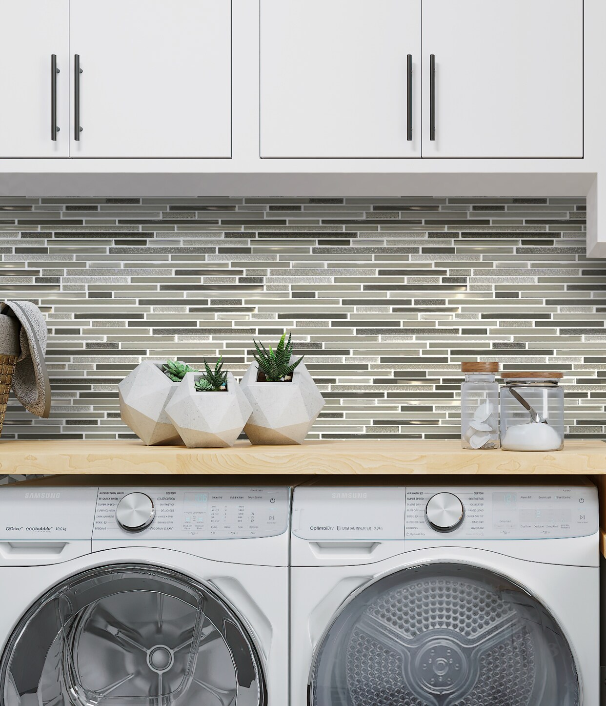Apollo Tile (Sample) Waterfall White and Beige 4-in x 4-in Multi-finish Glass Linear Mosaic Floor and Wall Tile