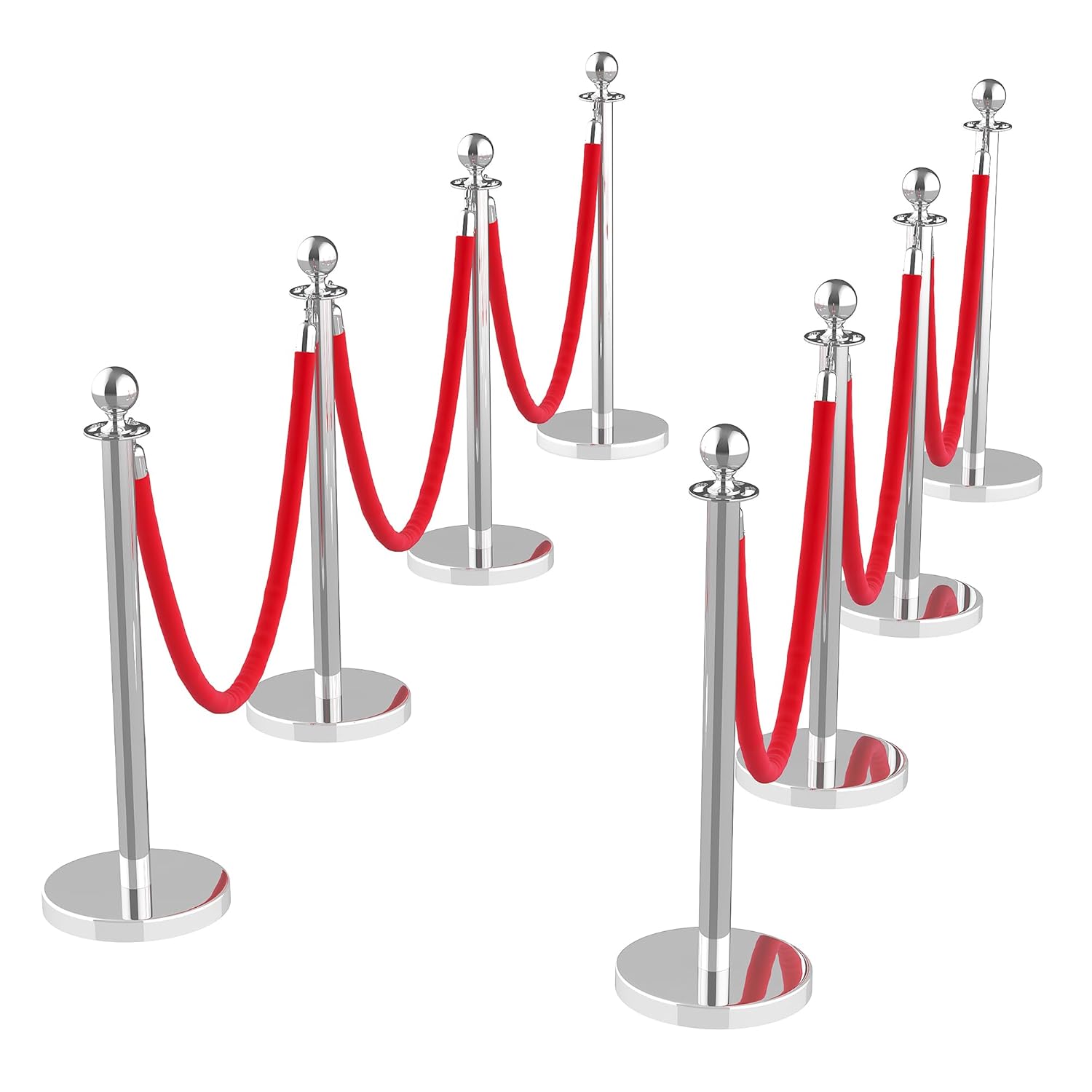 Garvee Crowd Control Stanchions 8PCS with 10 Velvet Ropes and 26FT Red ...