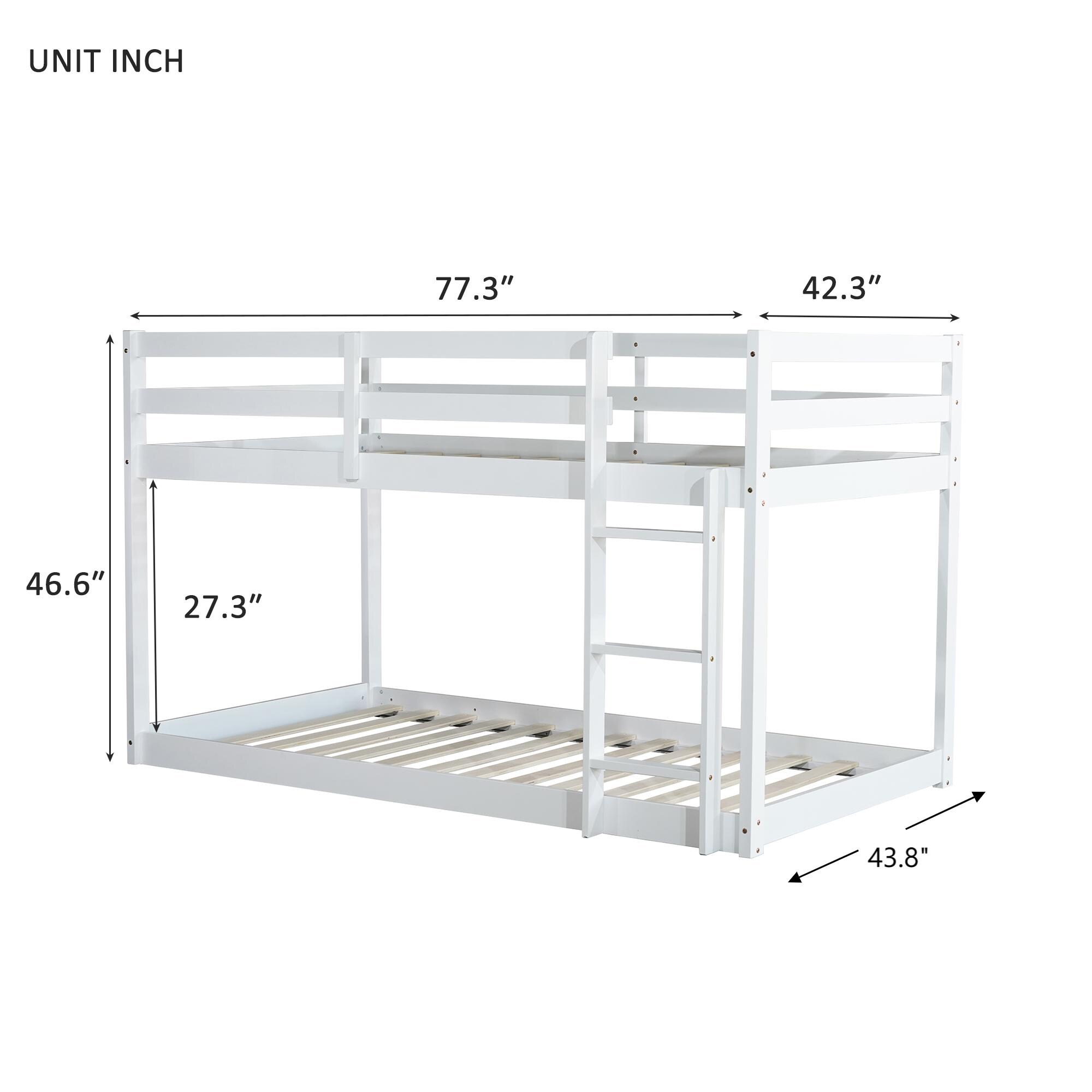Vecelo Twin Over Twin Low Floor Bunk Bed Solid Rubberwood Kids Bed — free download
