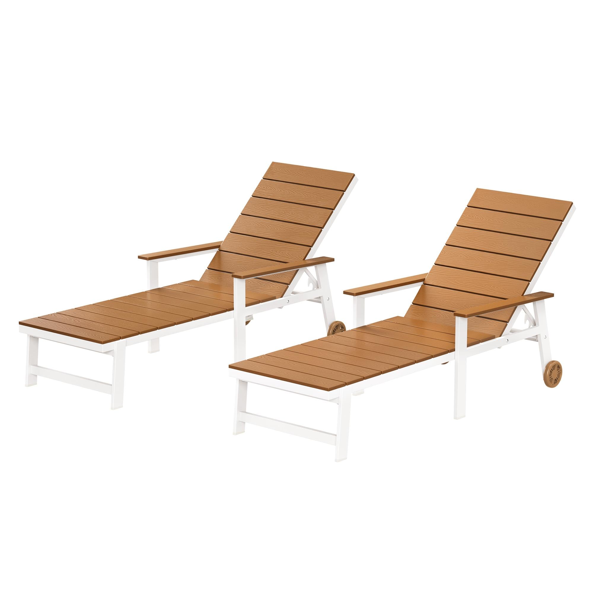 Yurevna 2JT-004-01LS Chaise lounge Set of 2 Teak HDPE Frame Stationary Chaise Lounge Chair with Slat Seat