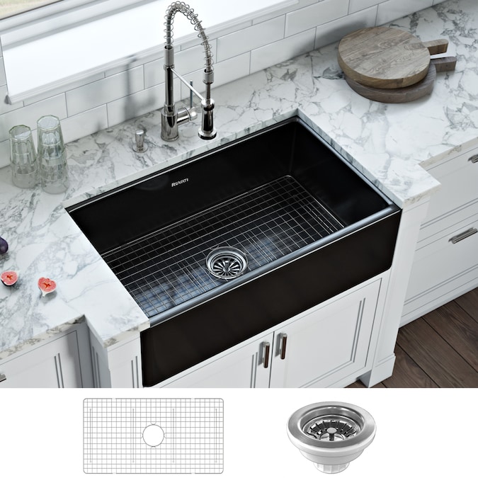 Glossy Black Single Bowl Kitchen Sink, 30 Inch Farmhouse Sink
