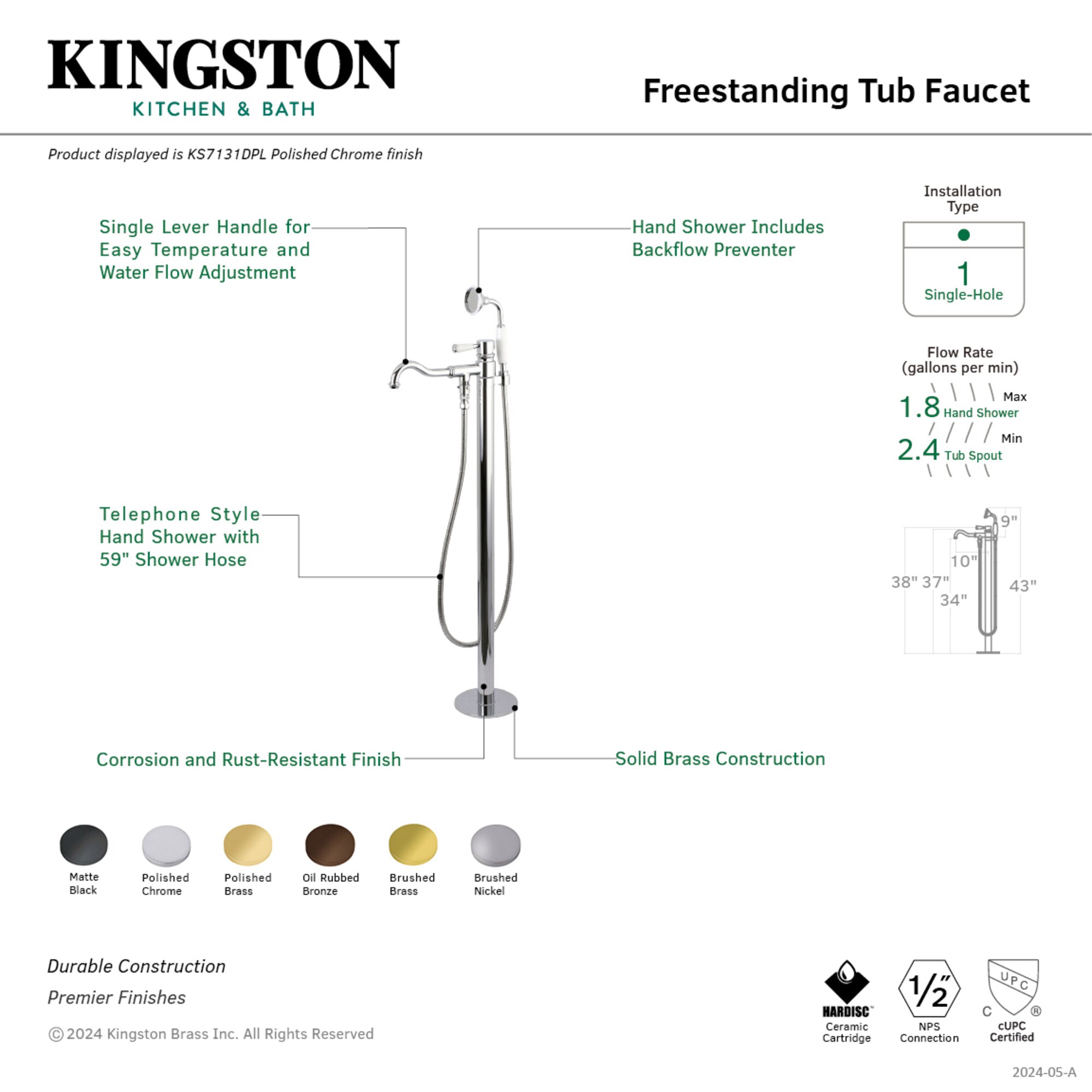 Kingston Brass WLKS7135DPL Roman-Tub-Faucets - View #3
