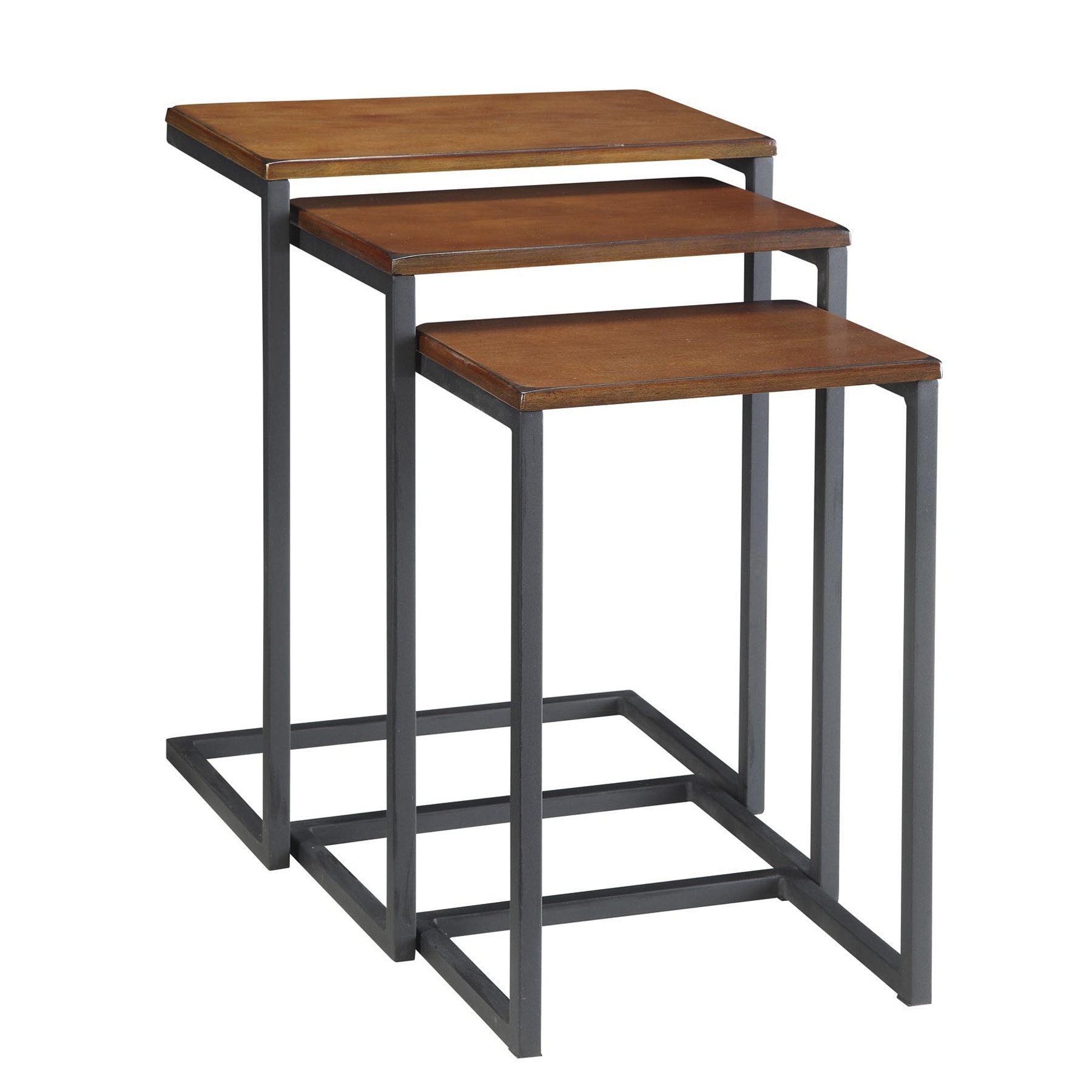 Slickblue - White and Brown Modern Accent Table Set 18 x 23.5 Solid Wood with Metal Frame 3 Piece...