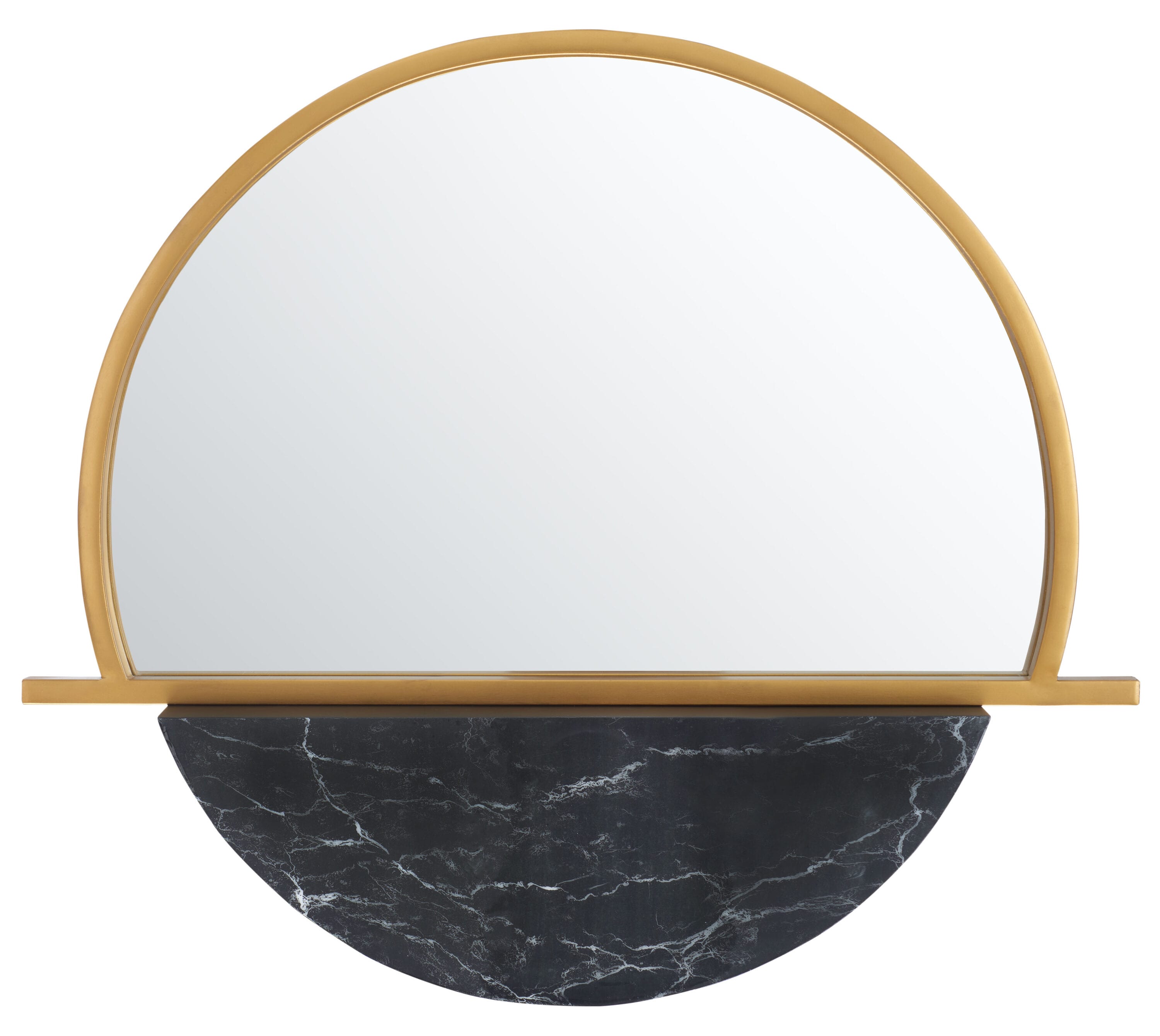Decadent Gold & Black Geometric Round Wood Mirror 34"