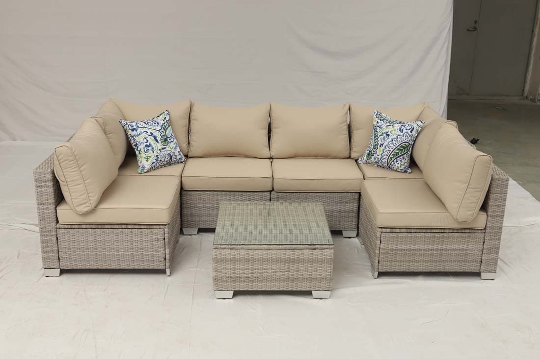 Damerin N7CS49 7 -Piece Wicker 2 Patio Sofa Conversation Set with Gray Cushions