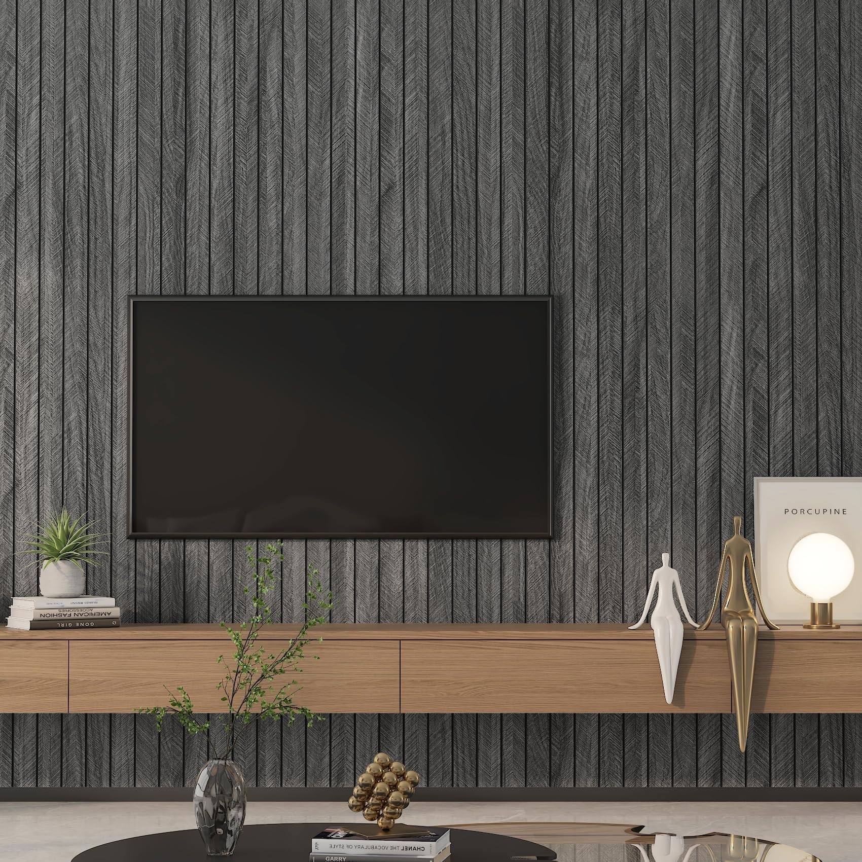 Aoibox  Chevron wood slat peel and stick decorative wall panel with 3D textured faux wood and acoustic foam