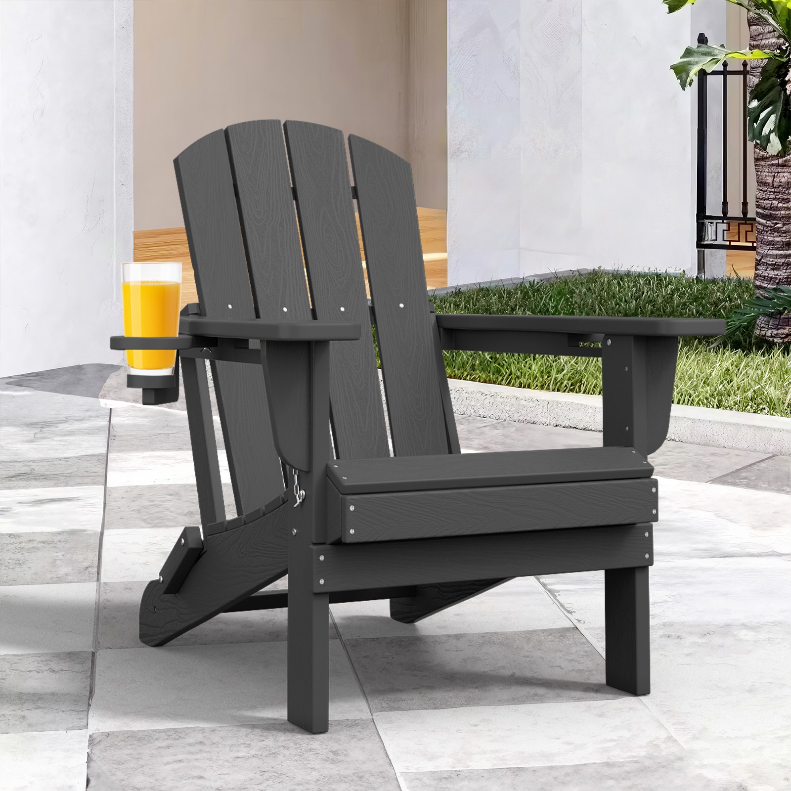 Serwall HDPE Folding Adirondack Chair with Dual Cup Holders and