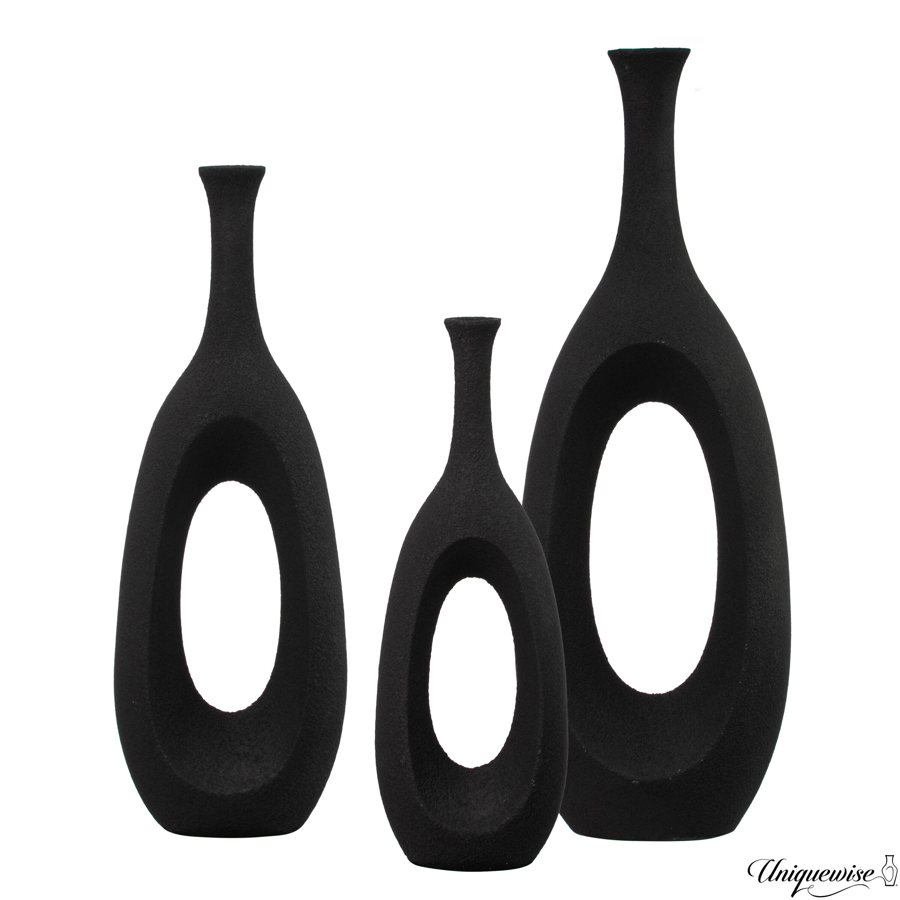 Uniquewise QI004676.3 3 -Pack Black Fiberglass Modern Vase