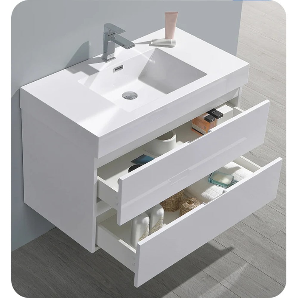 Valencia 36" Glossy White Wall Mount Single Sink Vanity Base