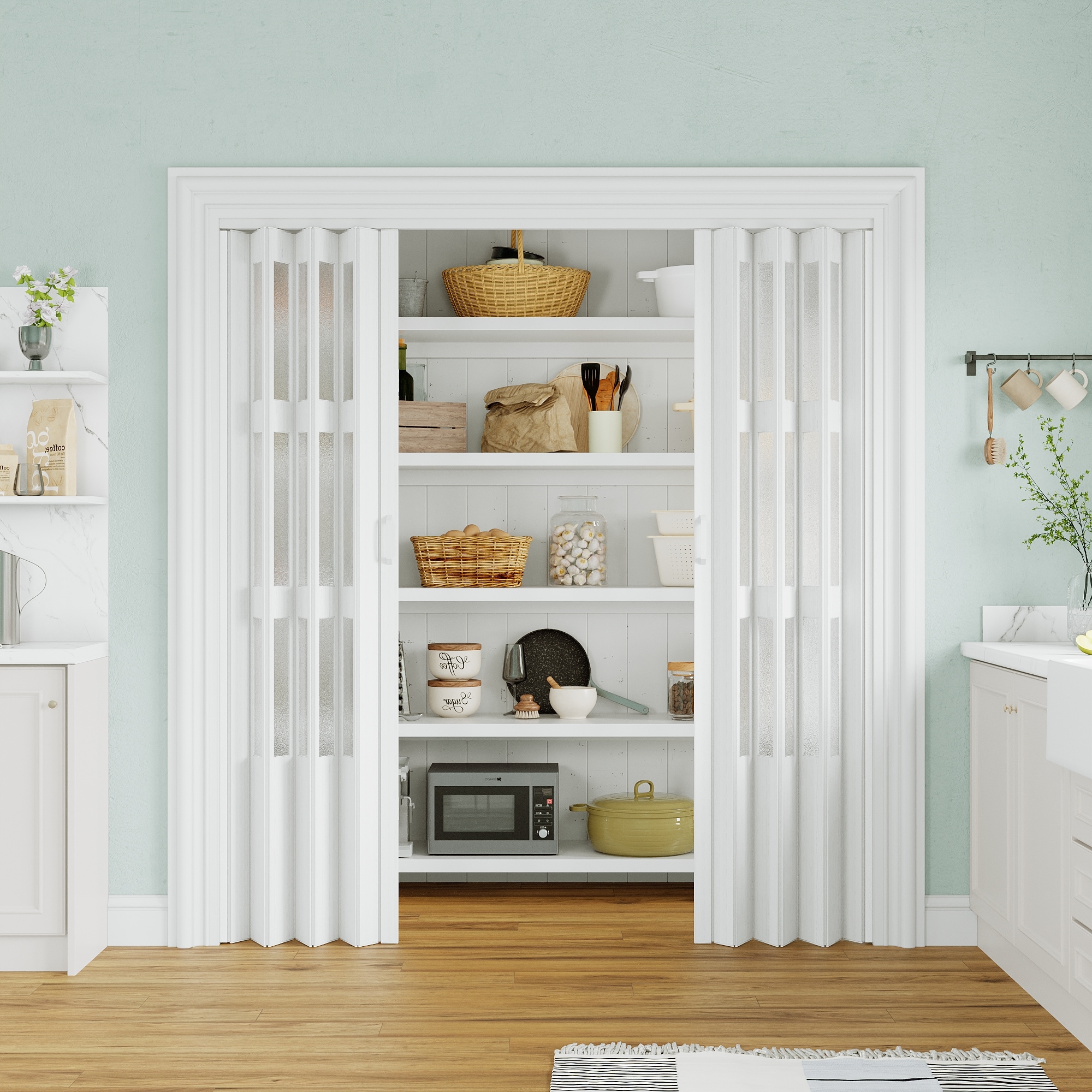 Yuancon ジャンク JUJUBON Accordion Door 76-in x 80-in Reversible/Universal Handing