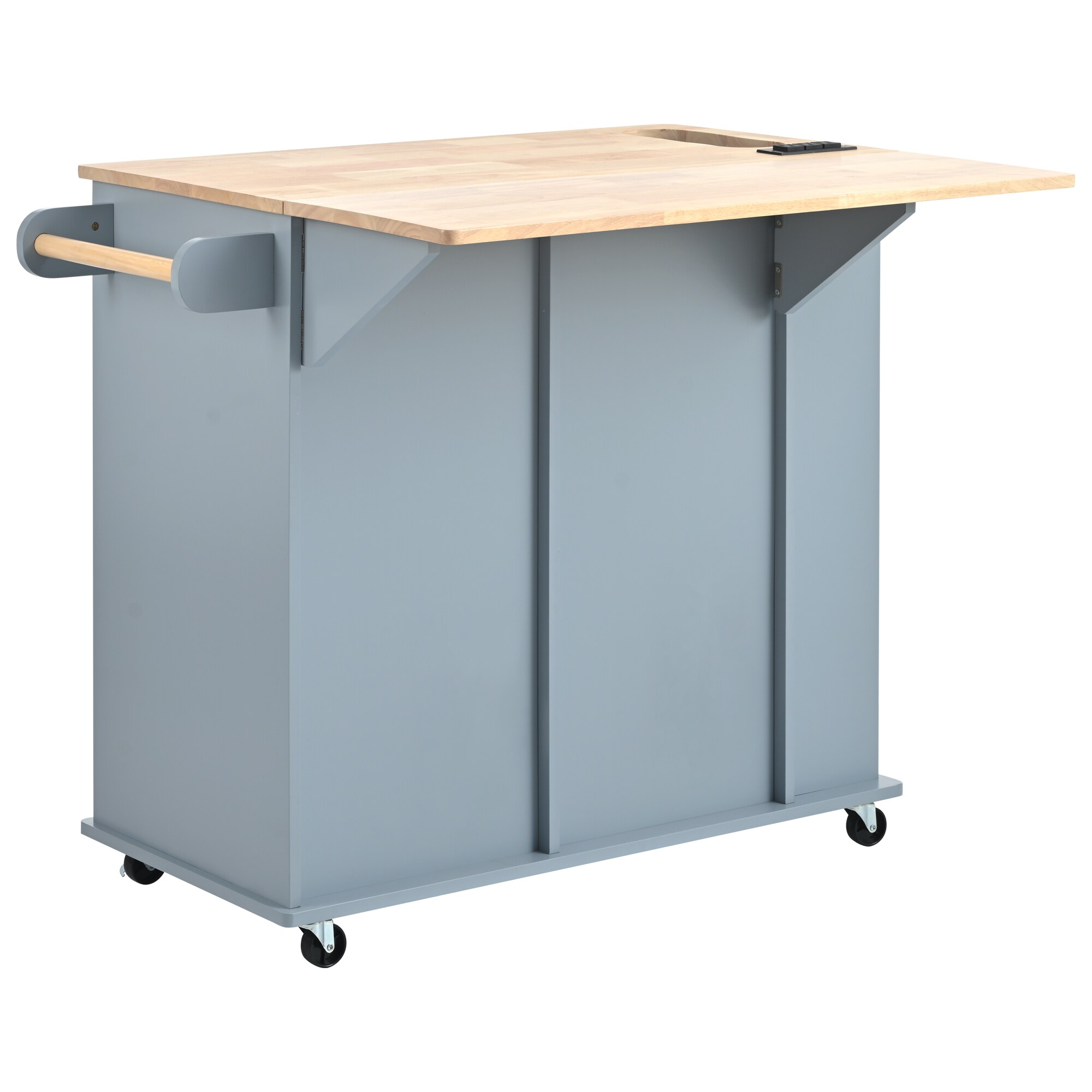CESICIA Blue Wood Base with Wood Top Rolling Kitchen Island (29.3-in x 35.8-in x 33.7-in)