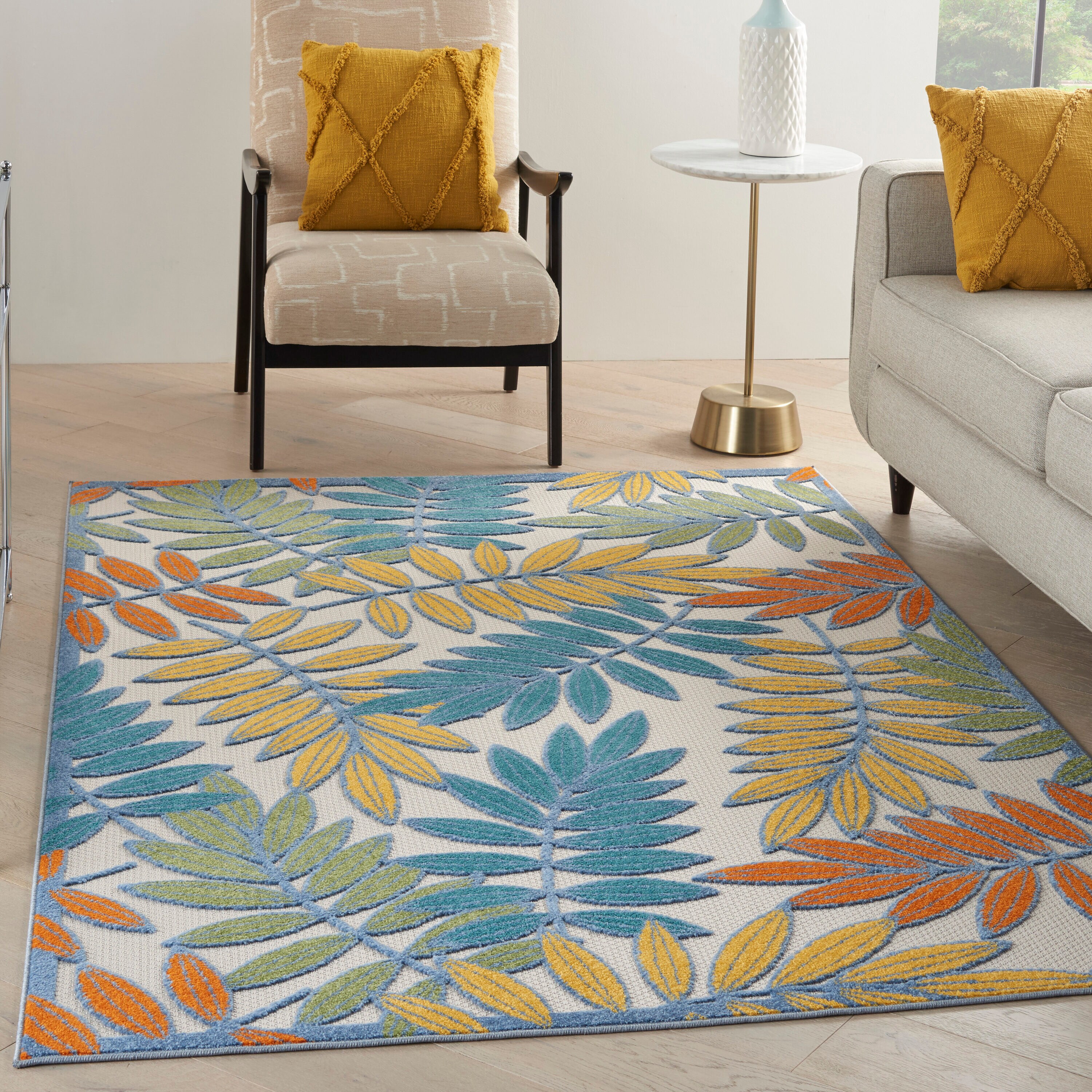 Nourison 99446827920 Aloha 4 x 6 (ft) Loomed Polypropylene Ivory/Multi Rectangular Indoor/Outdoor Floral/Botanical Tropical Area rug