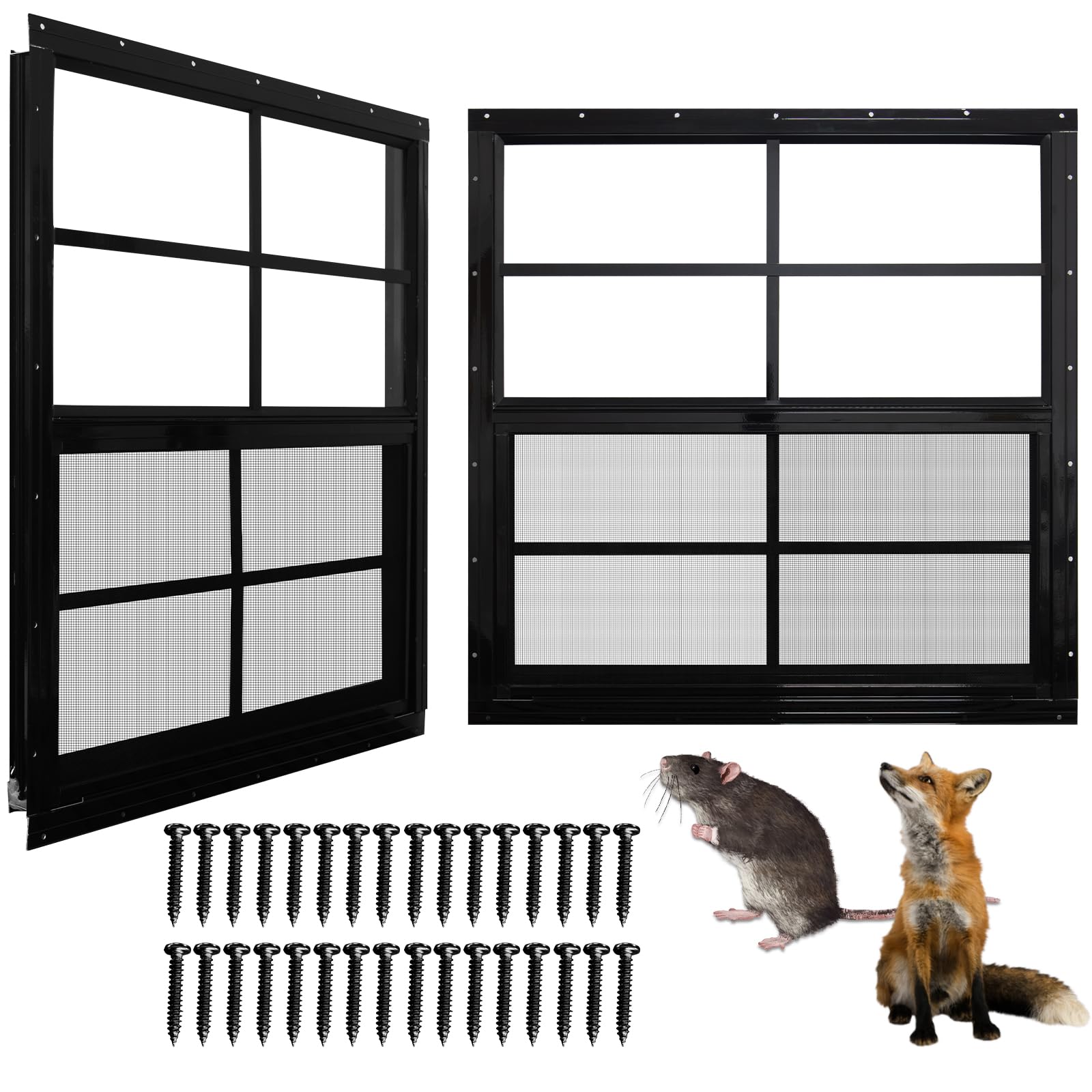 KHKFY -  Shed Windows 2 Pack 24 x 24 Inch Tempered Glass Stainless Steel Screen for Shed Chicken ...