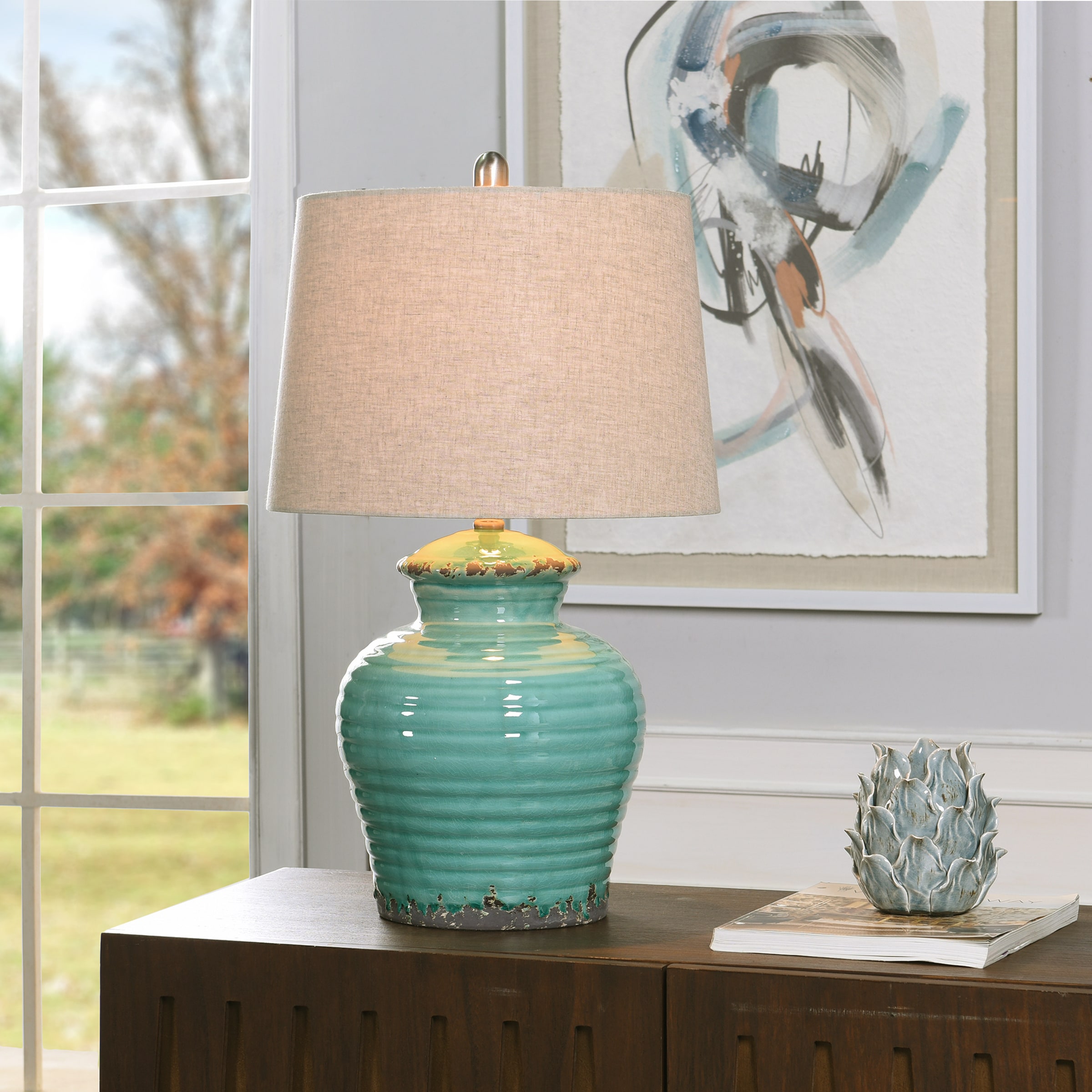 Mesquite & Turquoise Lamp with Ivy Shade (SL-3 GW)