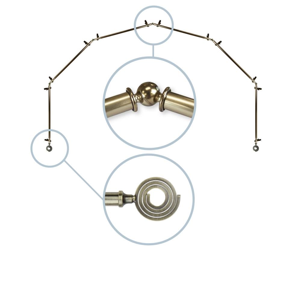 Hart & Harlow L6BAY-61-4 Loop 13/16-in 6-sided 28-in to 48-in Antique brass Steel Bay window curtain rod with Finials