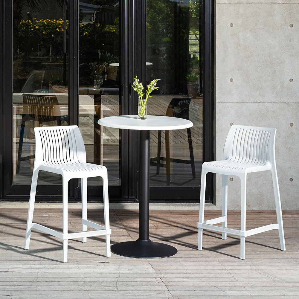 Lagoon 7203W9-BCLGS Milos Set of 2 Stackable White Resin Frame Stationary Counter-height Chair with Solid Seat