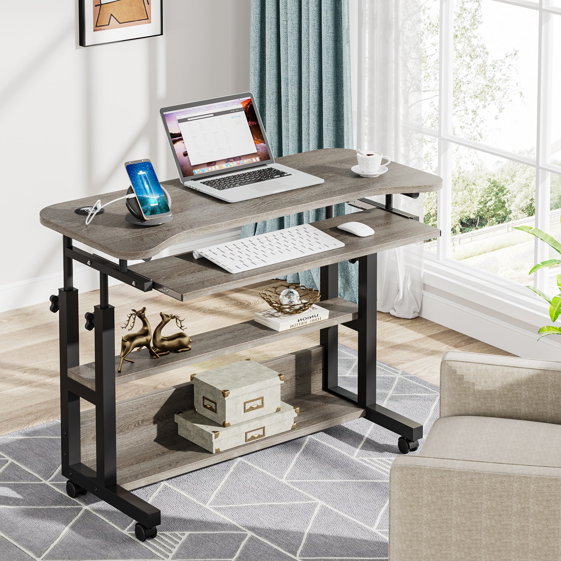 Fnova LWTJ-C0837 End table 36-in W x 28-in H Gray Wood Rectangular Modern End Table Assembly Required