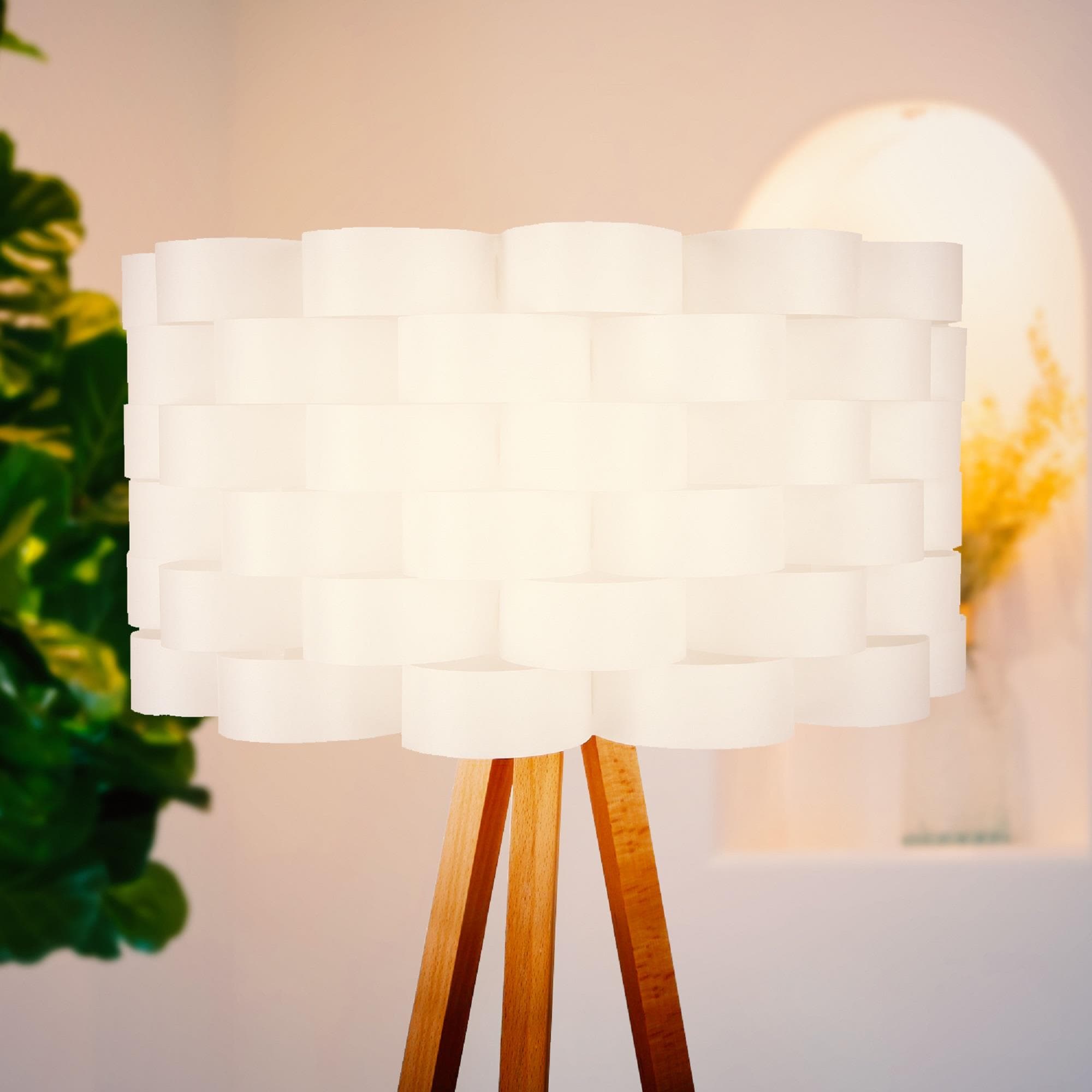Alexa-Enabled White Wood Tripod LED Floor Lamp for Kids' Nursery