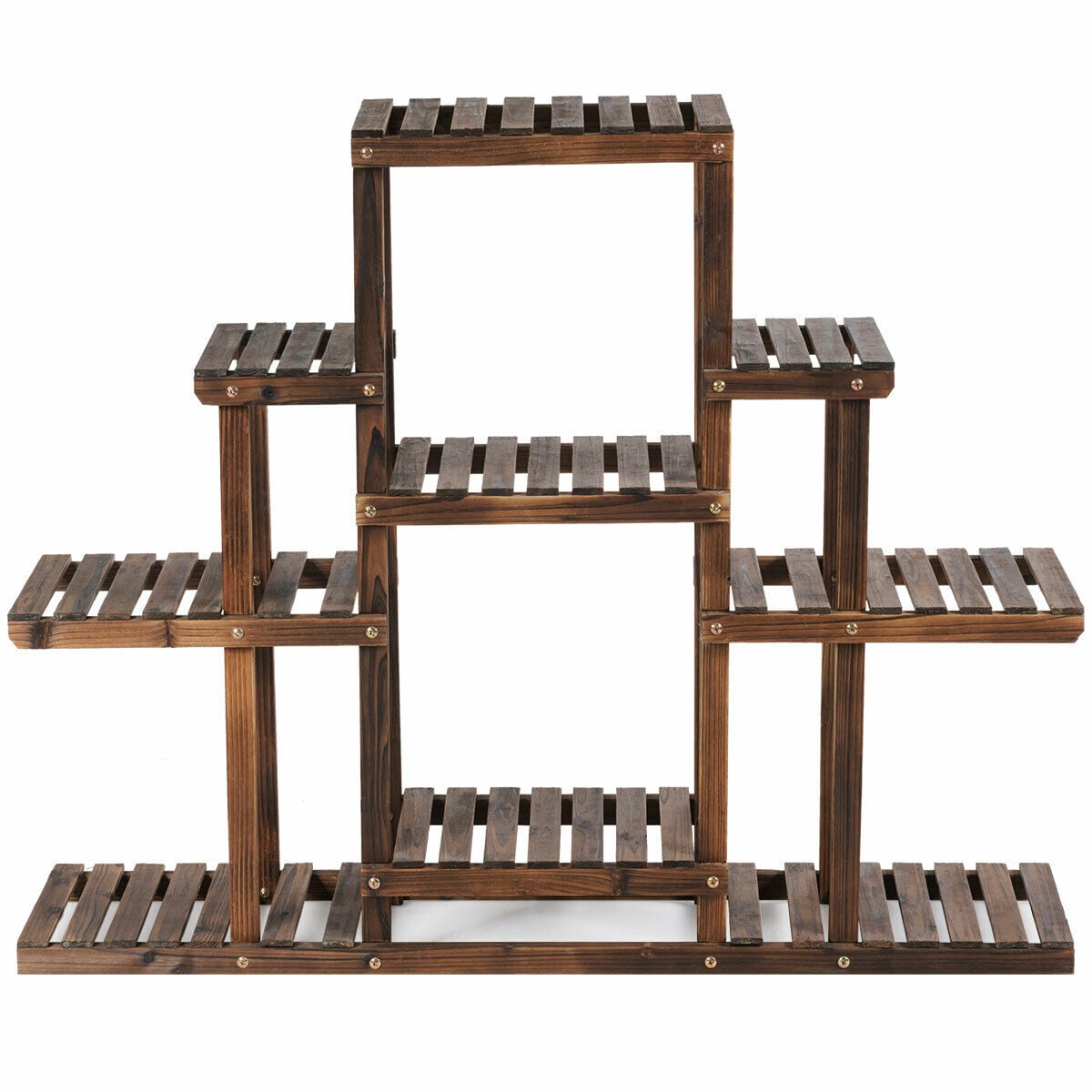 Slickblue 6 Tier Flower Wood Stand Plant Display Rack Storage Shelf for Indoor Outdoor Bedroom Patio 47 W x 38 H Brown