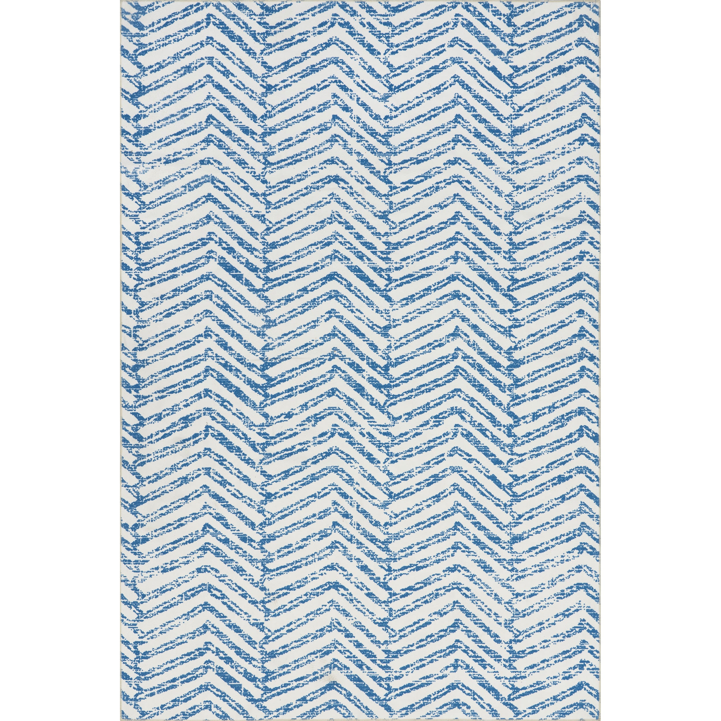 Rosanne Blue and Ivory Geometric 5' x 8' Washable Synthetic Area Rug