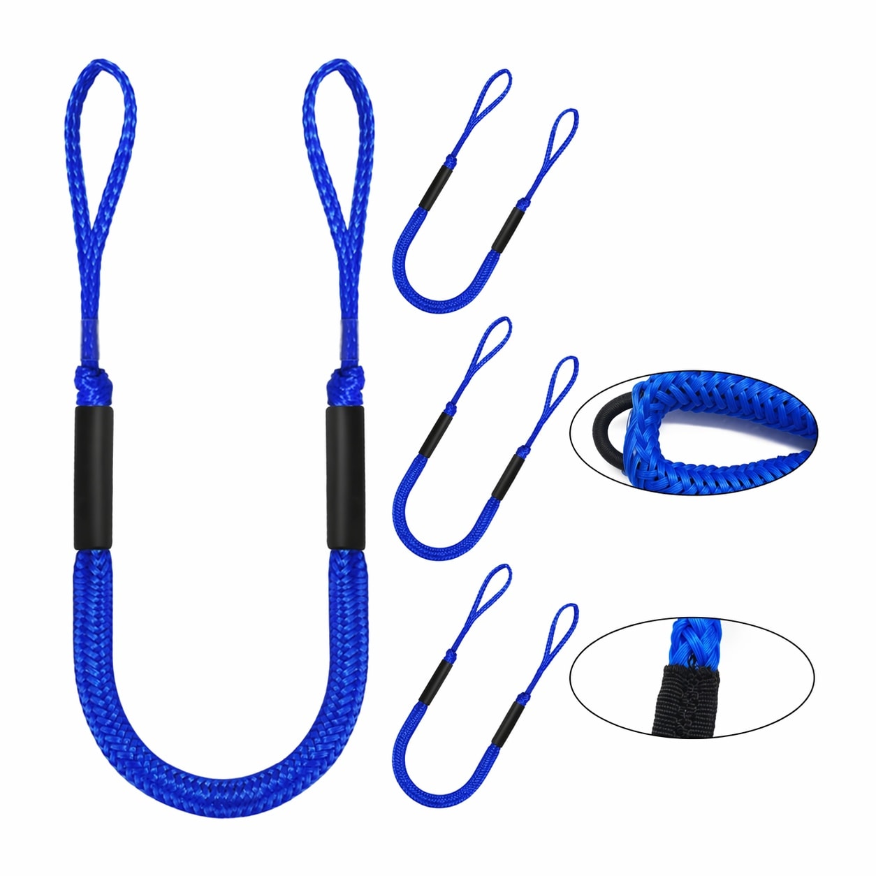 Etokfoks  48 in to 66 in Blue Mooring Ropes 4 Pack with Loop and Built In Snubber for Boat Docking
