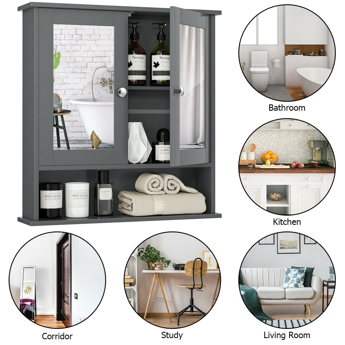 Forclover HYFC-BA396GR Bathroom-Wall-Cabinets - View #7
