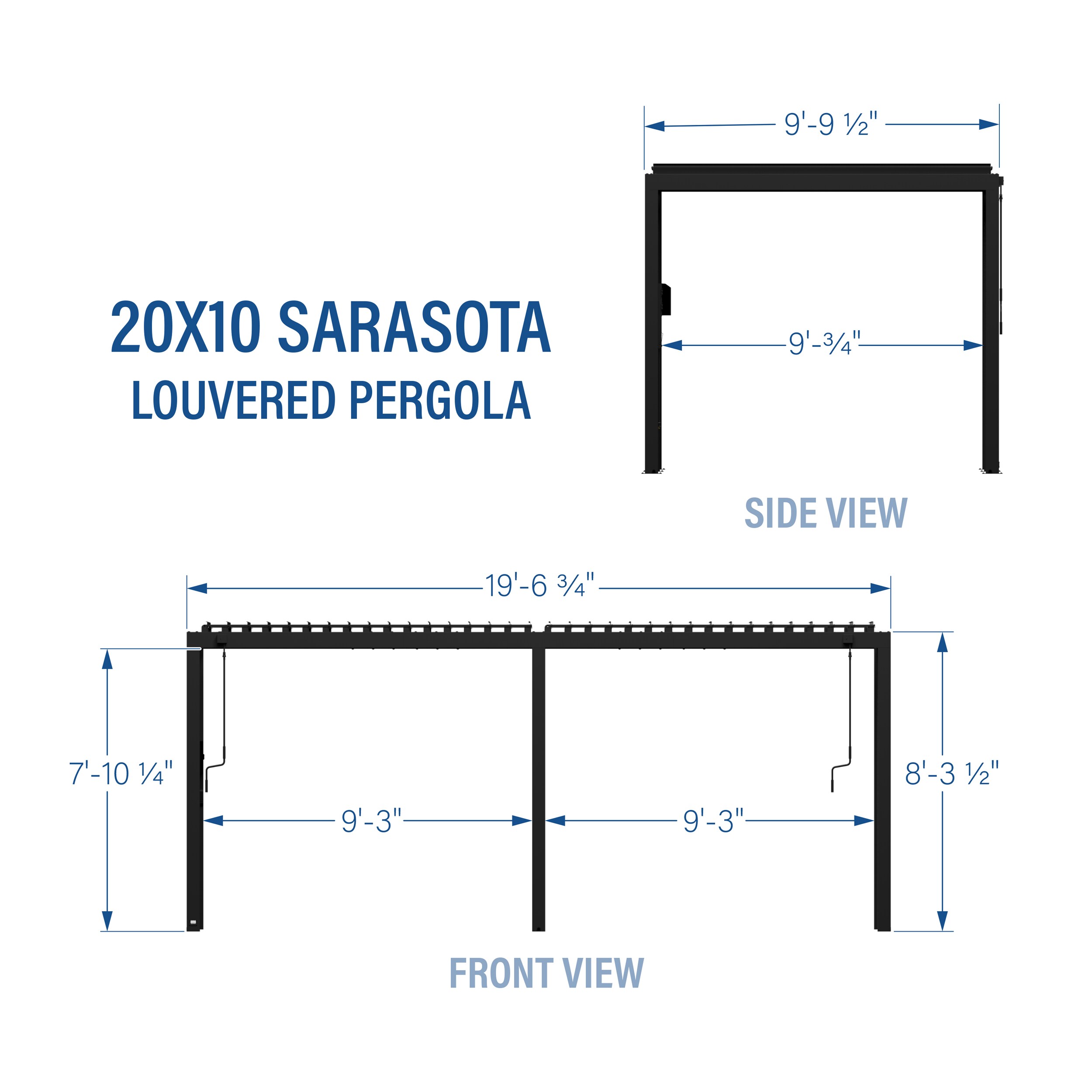 Sarasota Black Steel Louvered Pergola with Canopy